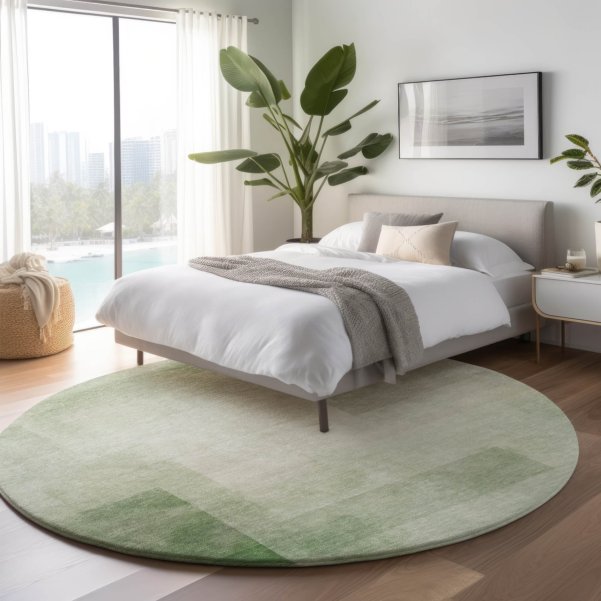 Luxury Machine Washable Indoor/Outdoor Transitional PA5 Aloe Green Rug 8' x 8' #shape_Round