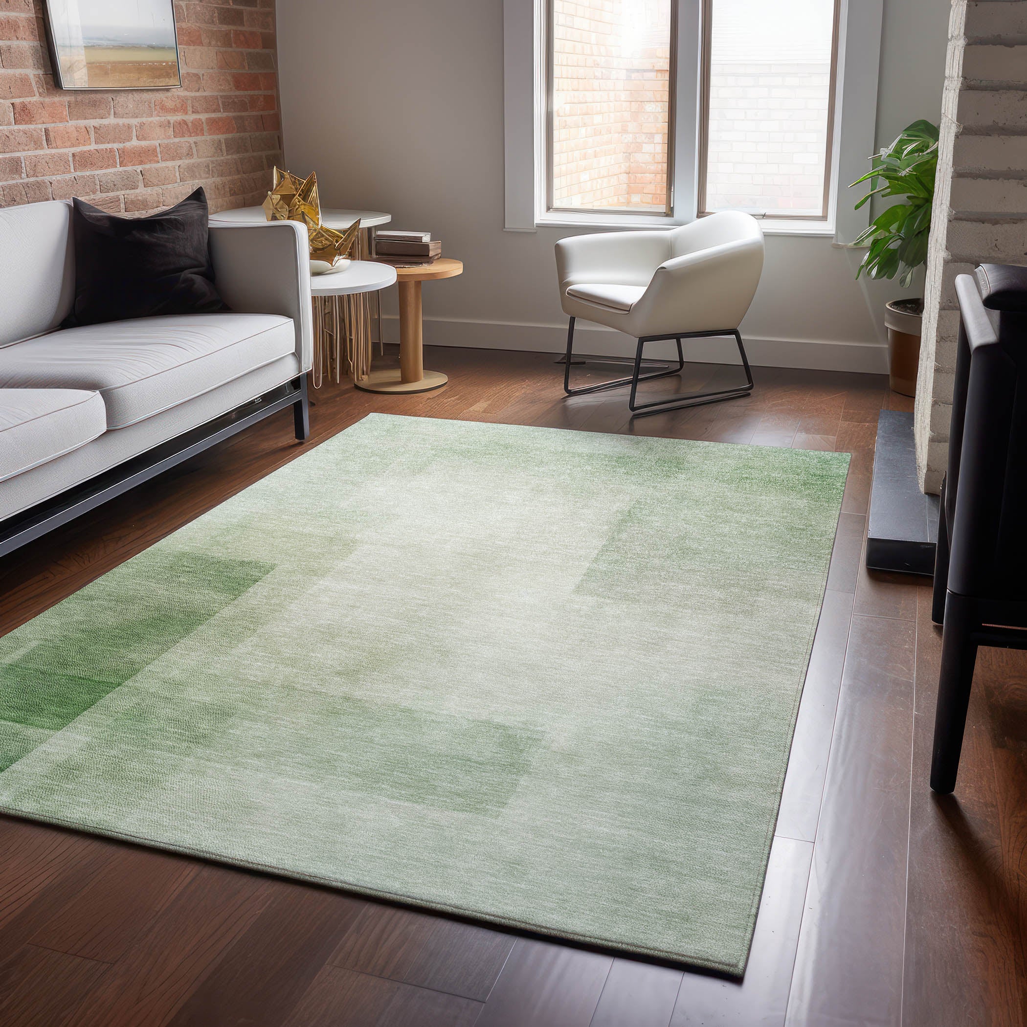 Luxury Machine Washable Indoor/Outdoor Transitional PA5 Aloe Green Rug 2'6" x 3'10" #shape_Rectangle
