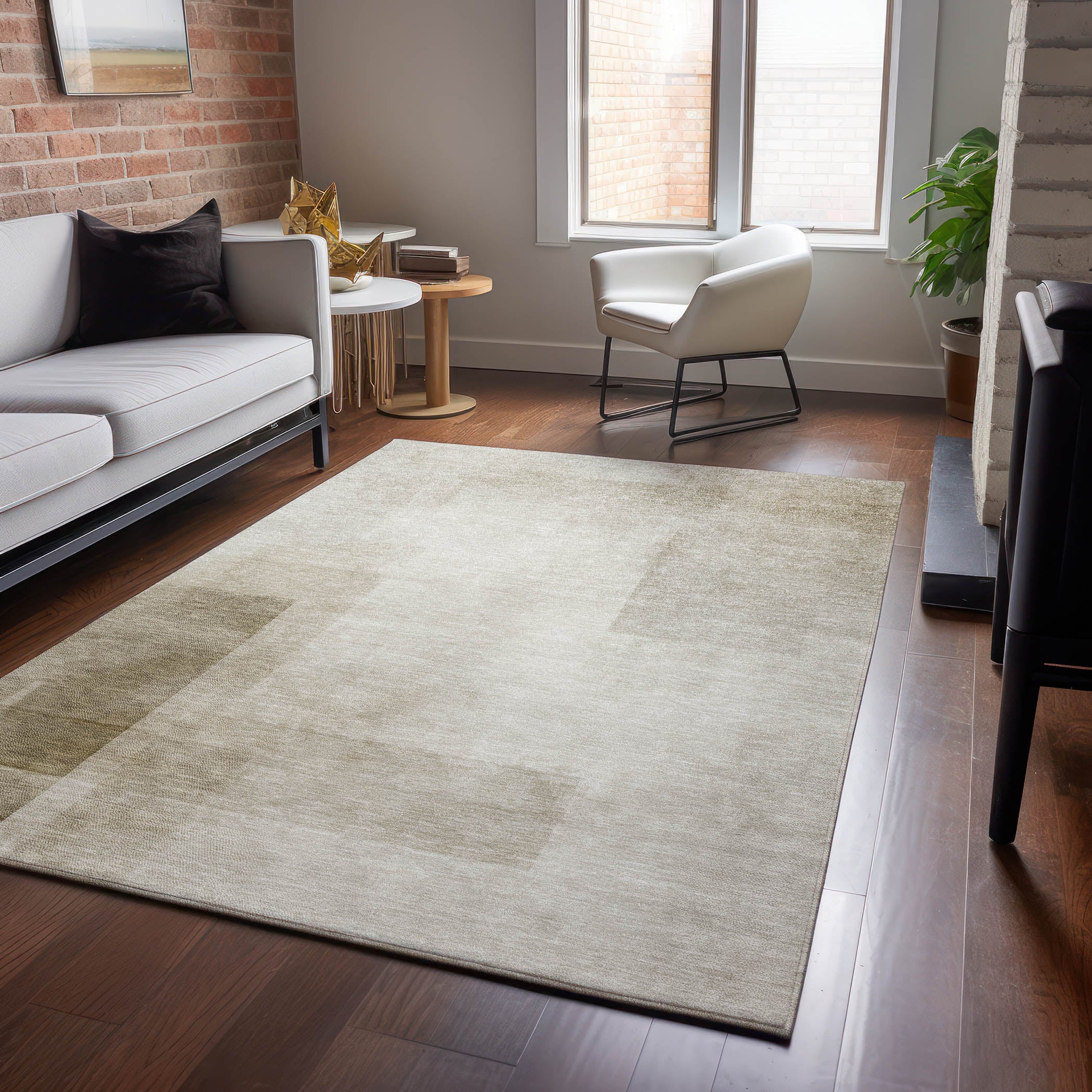Luxury Machine Washable Indoor/Outdoor Transitional PA5 Khaki Brown Rug 2'6" x 3'10" #shape_Rectangle