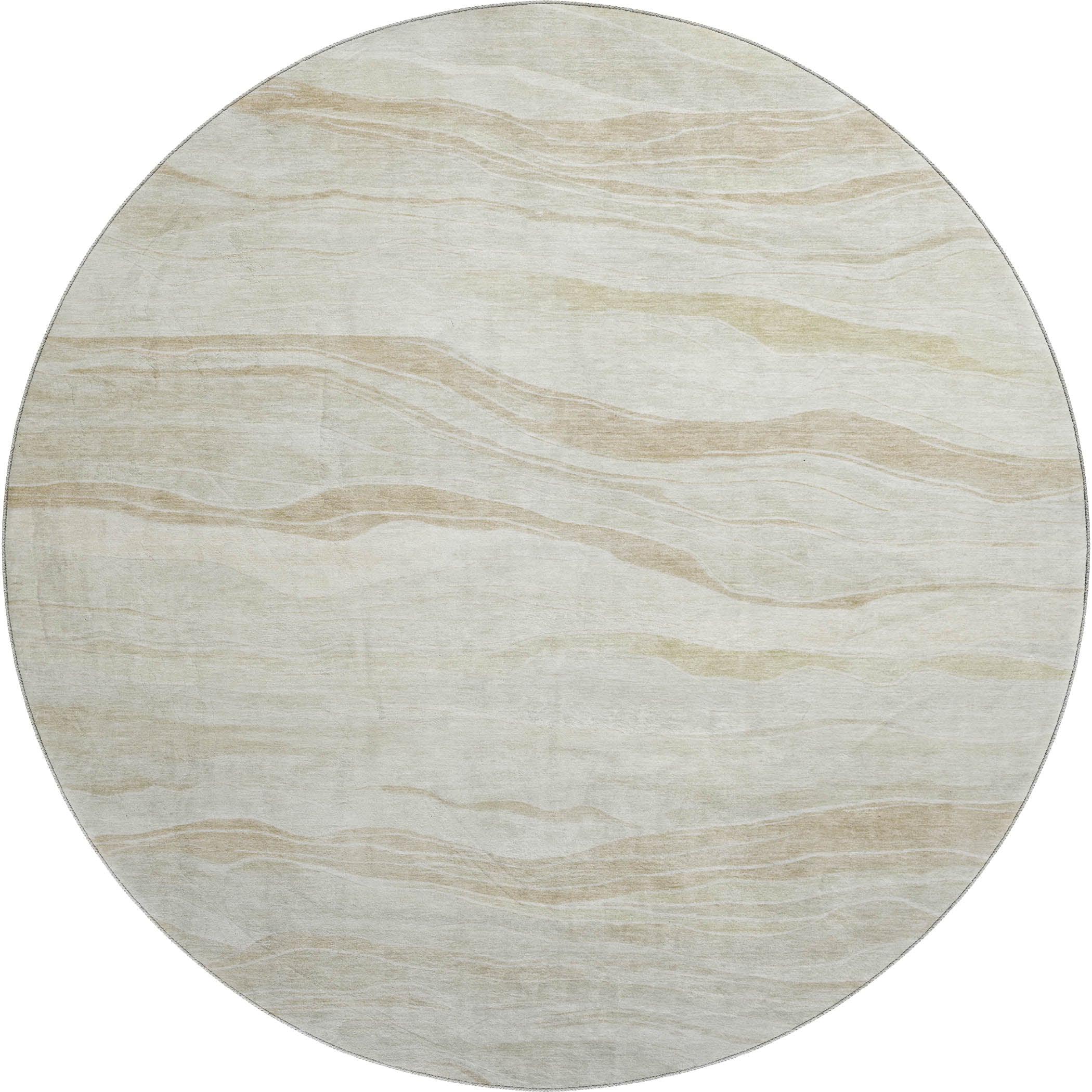 Luxury Machine Washable Indoor/Outdoor Transitional PA6 Beige Brown Rug 8' x 8' #shape_Round