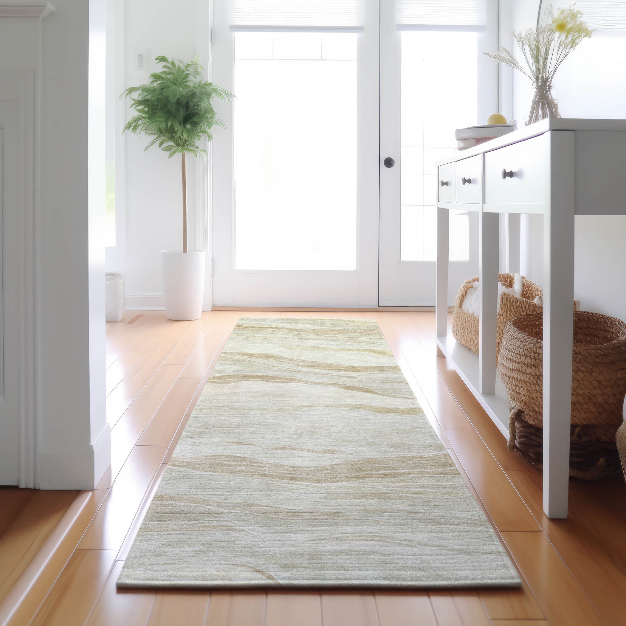 Luxury Machine Washable Indoor/Outdoor Transitional PA6 Beige Brown Rug 2'3" x 7'6" #shape_Runner