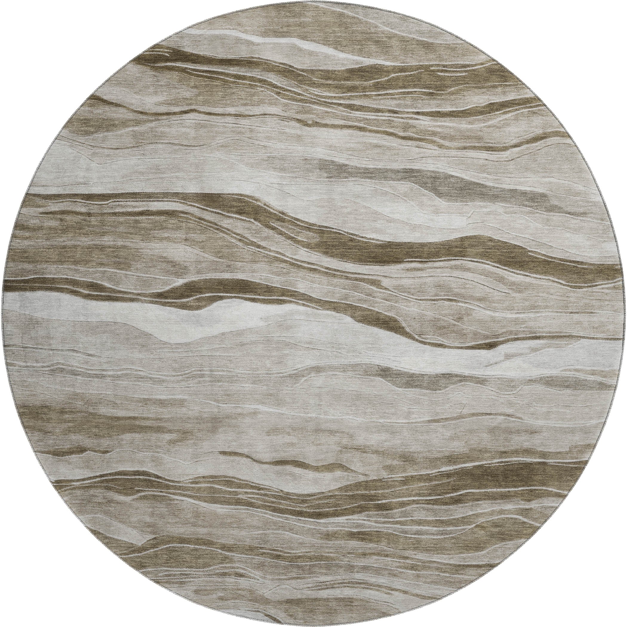Luxury Machine Washable Indoor/Outdoor Transitional PA6 Brown Rug 8' x 8' #shape_Round