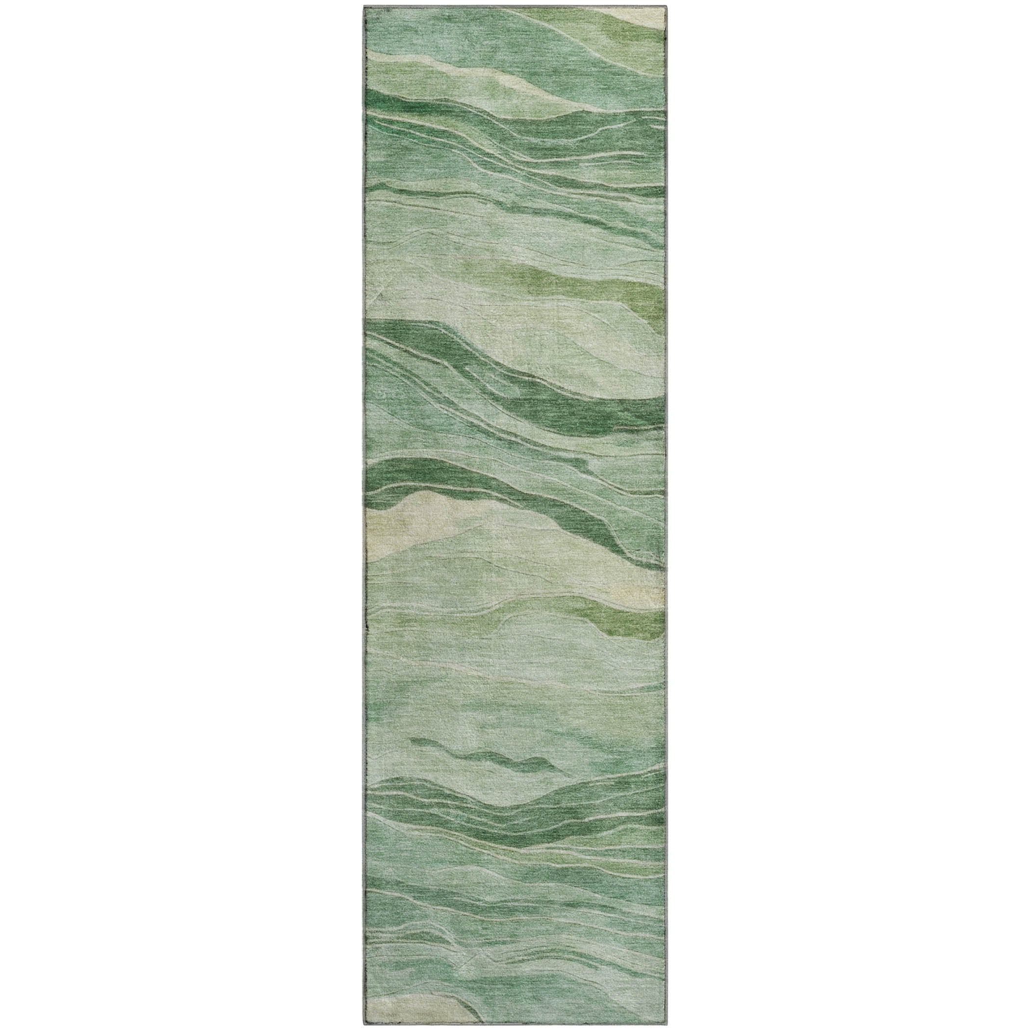Luxury Machine Washable Indoor/Outdoor Transitional PA6 Green Rug 2'3" x 7'6" #shape_Runner