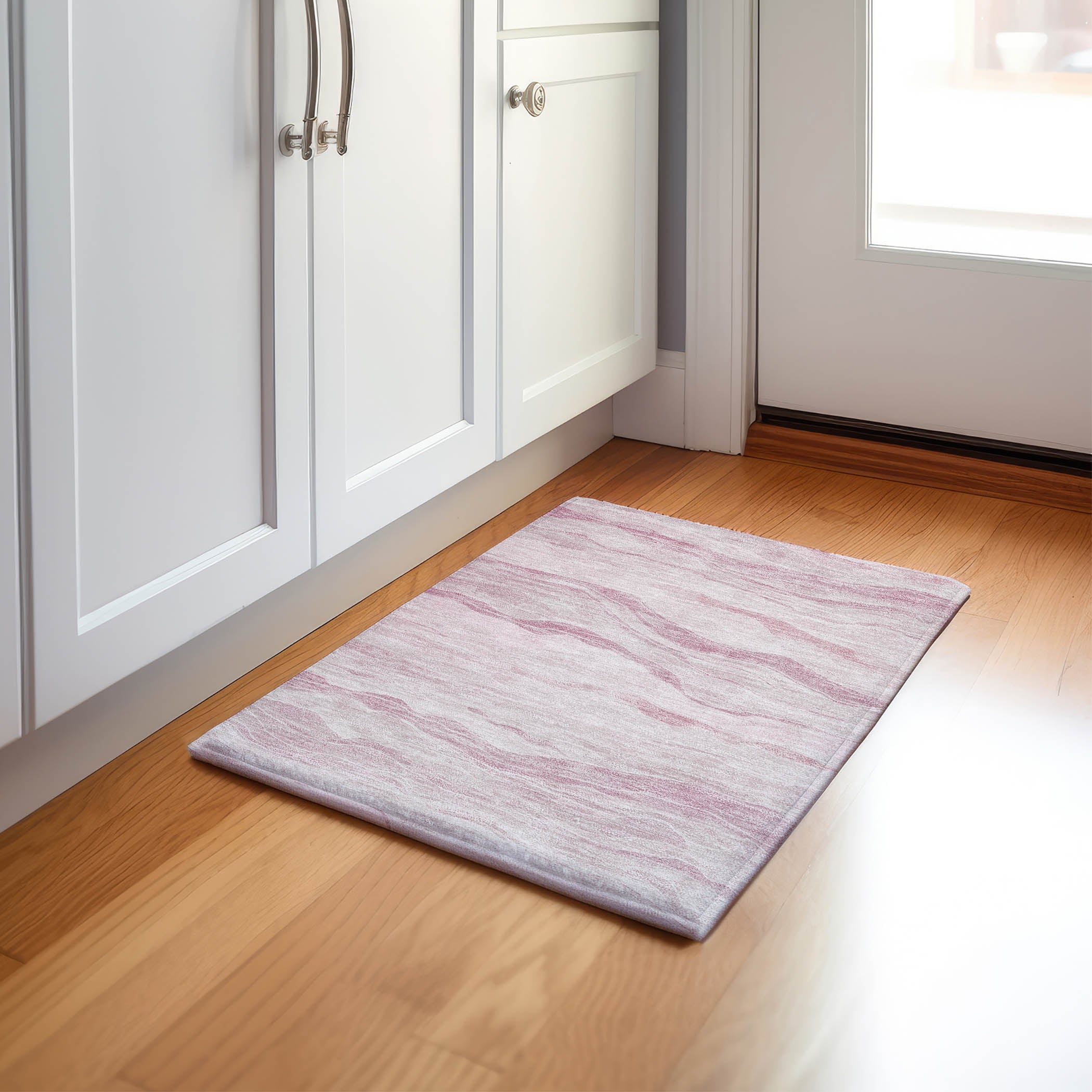 Luxury Machine Washable Indoor/Outdoor Transitional PA6 Pink Rug 1'8" x 2'6" #shape_Rectangle