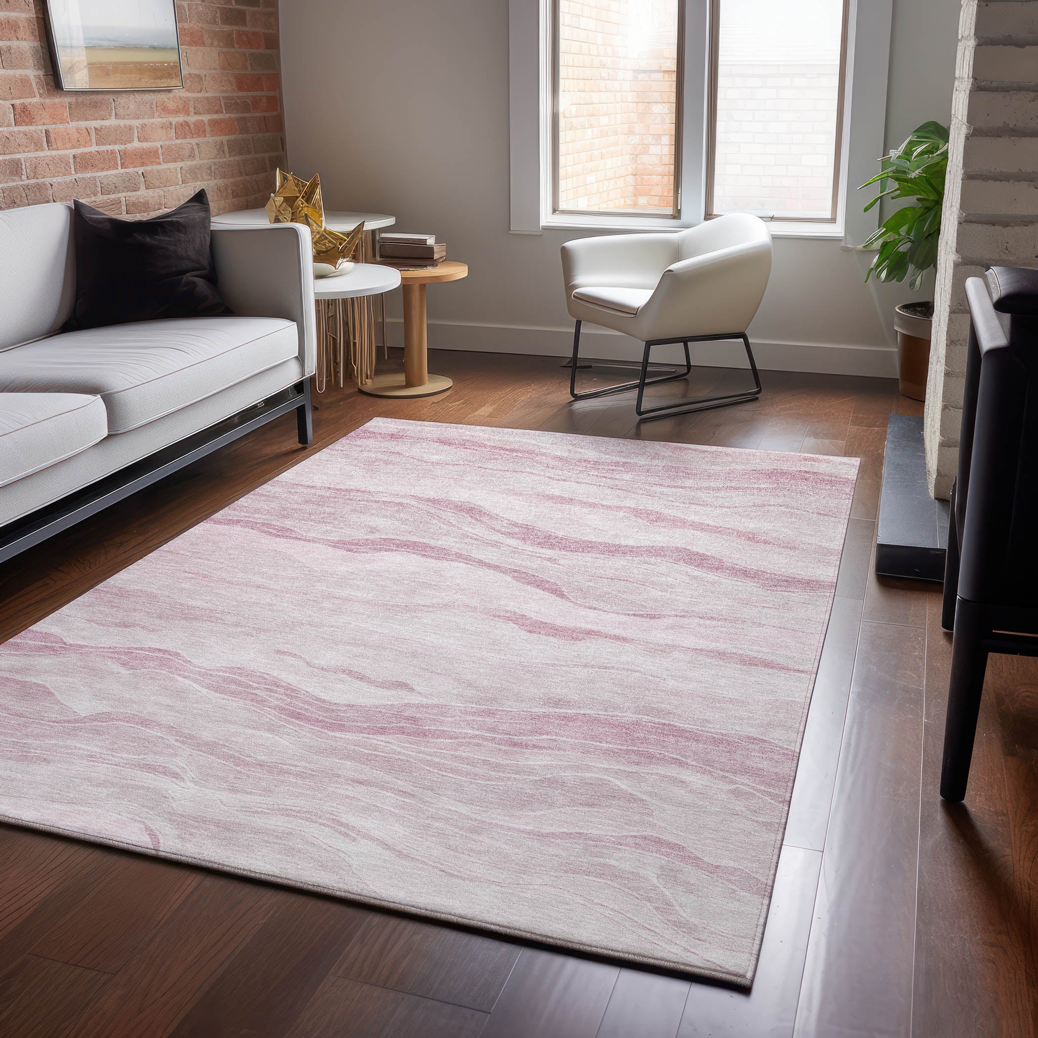 Luxury Machine Washable Indoor/Outdoor Transitional PA6 Pink Rug 2'6" x 3'10" #shape_Rectangle