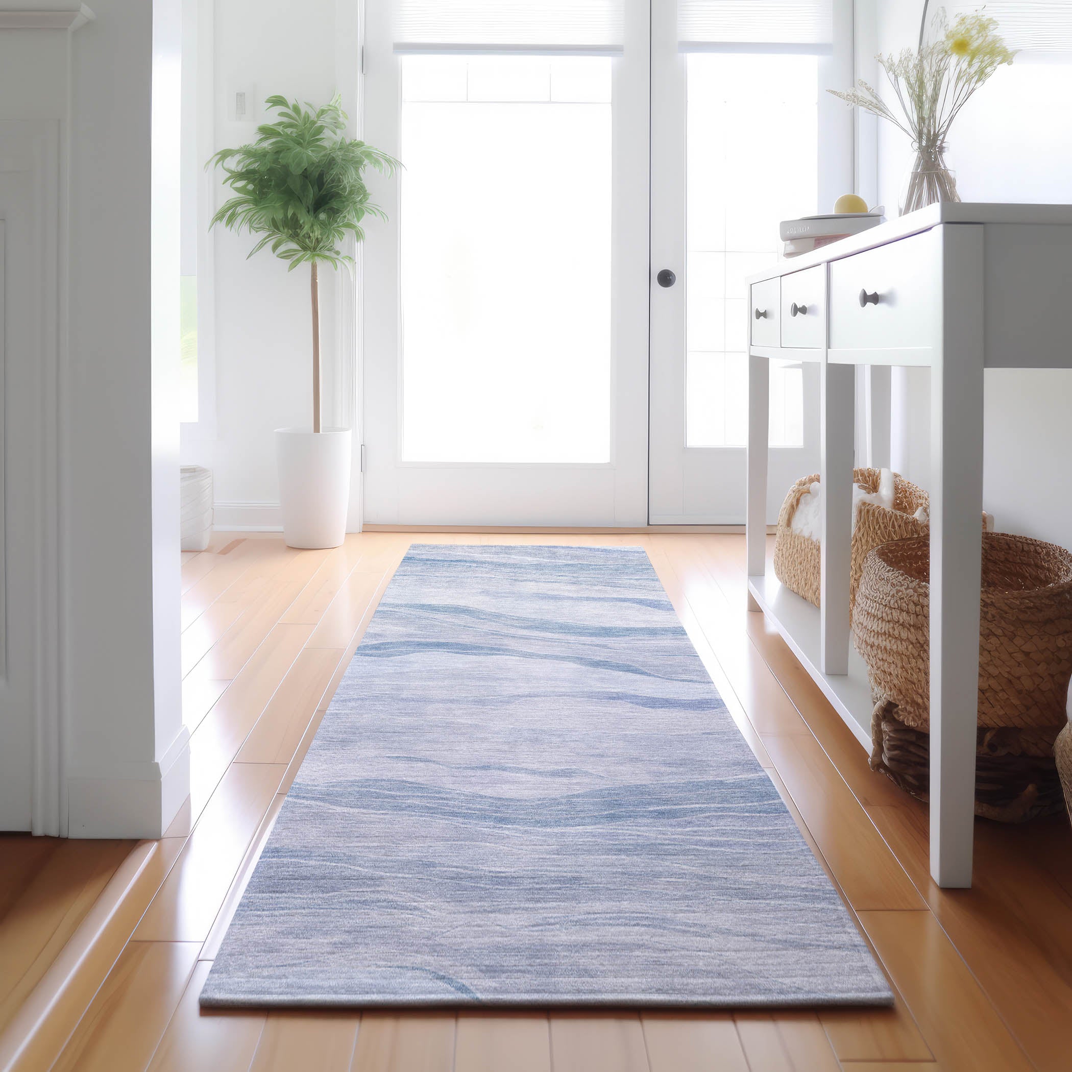 Luxury Machine Washable Indoor/Outdoor Transitional PA6 Sky Blue Rug 2'3" x 7'6" #shape_Runner