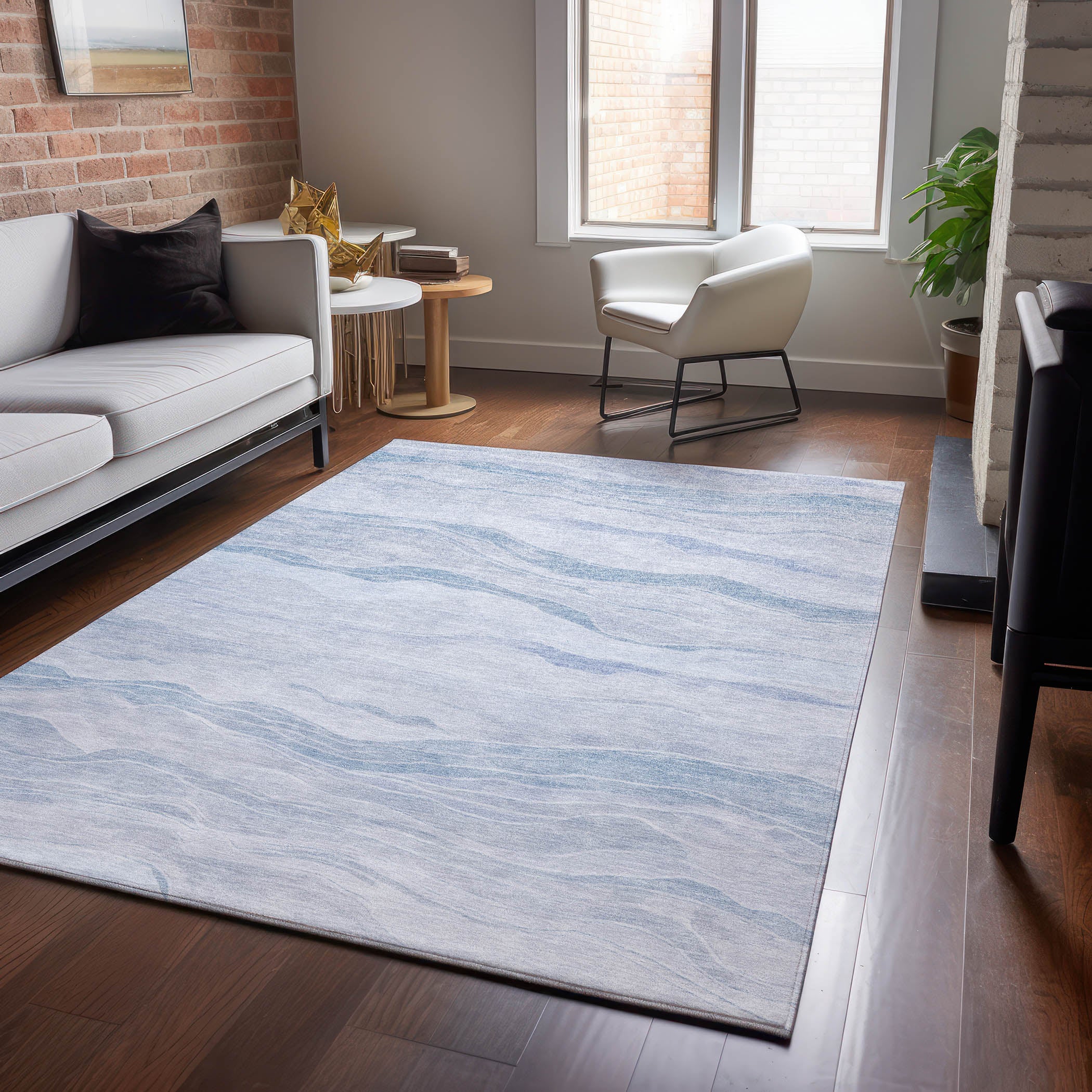 Luxury Machine Washable Indoor/Outdoor Transitional PA6 Sky Blue Rug 2'6" x 3'10" #shape_Rectangle