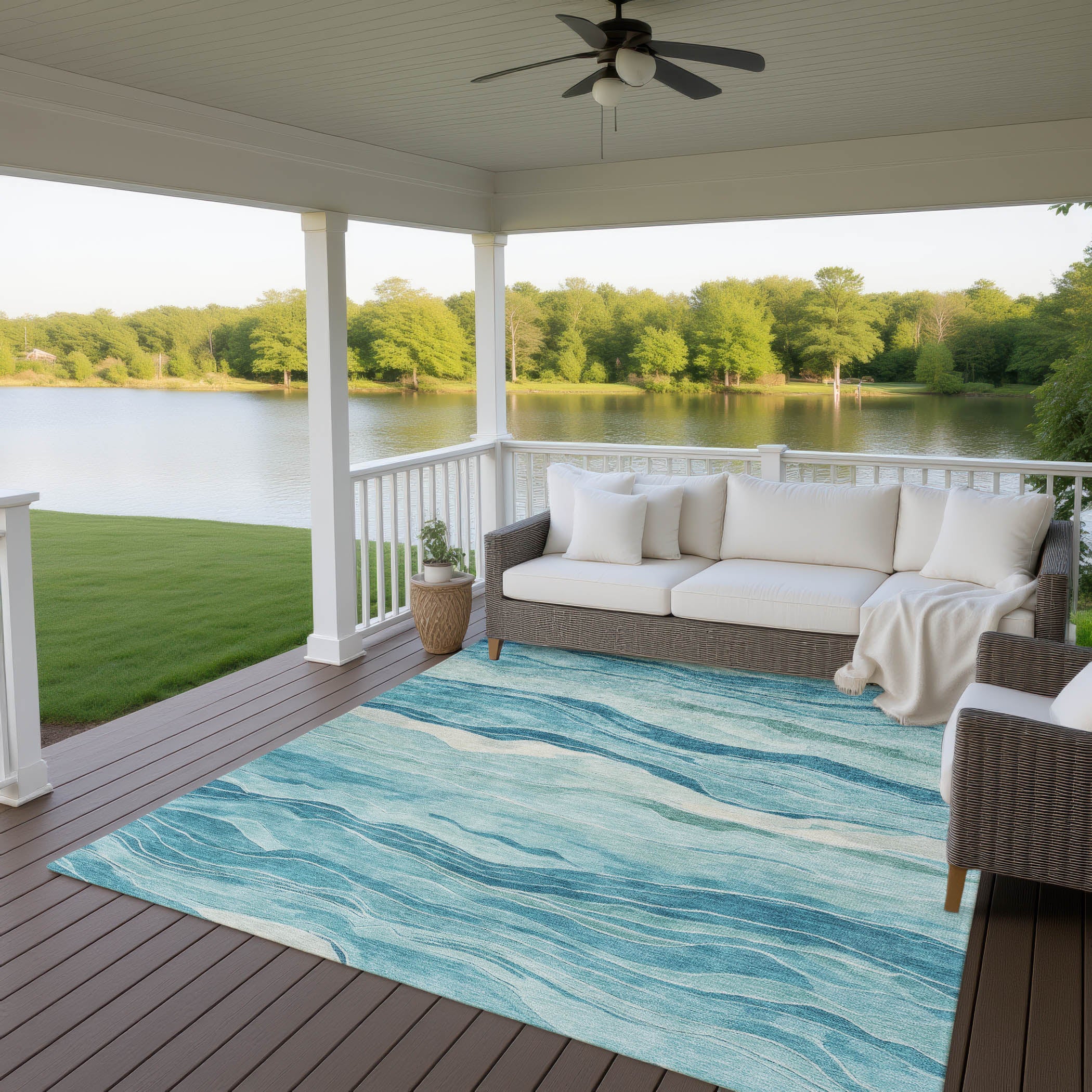 Luxury Machine Washable Indoor/Outdoor Transitional PA6 Turquoise Teal Rug 2'6" x 3'10" #shape_Rectangle