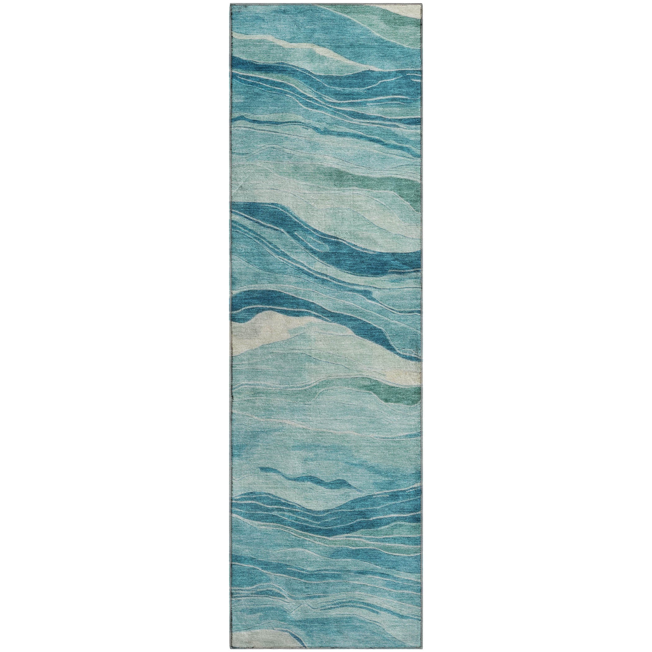 Luxury Machine Washable Indoor/Outdoor Transitional PA6 Turquoise Teal Rug 2'3" x 7'6" #shape_Runner