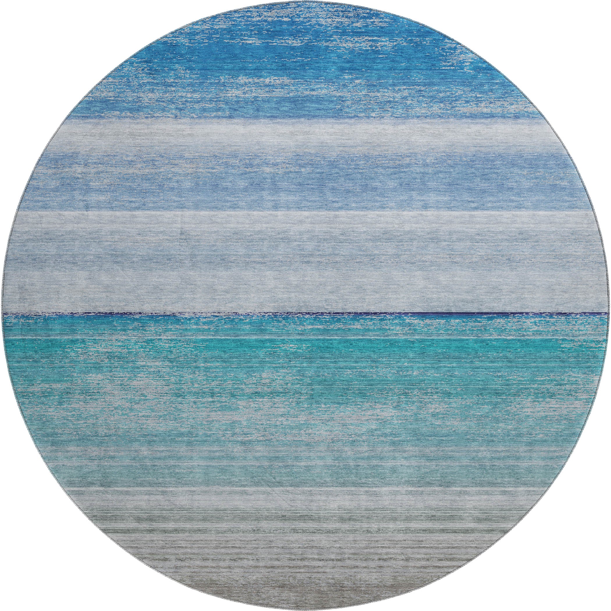 Luxury Machine Washable Indoor/Outdoor Transitional PA7 Sky Blue Rug 8' x 8' #shape_Round