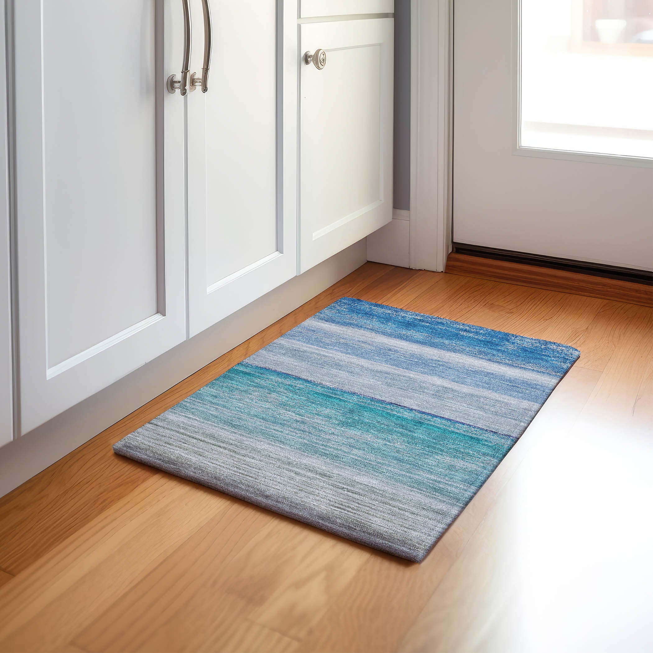 Luxury Machine Washable Indoor/Outdoor Transitional PA7 Sky Blue Rug 1'8" x 2'6" #shape_Rectangle