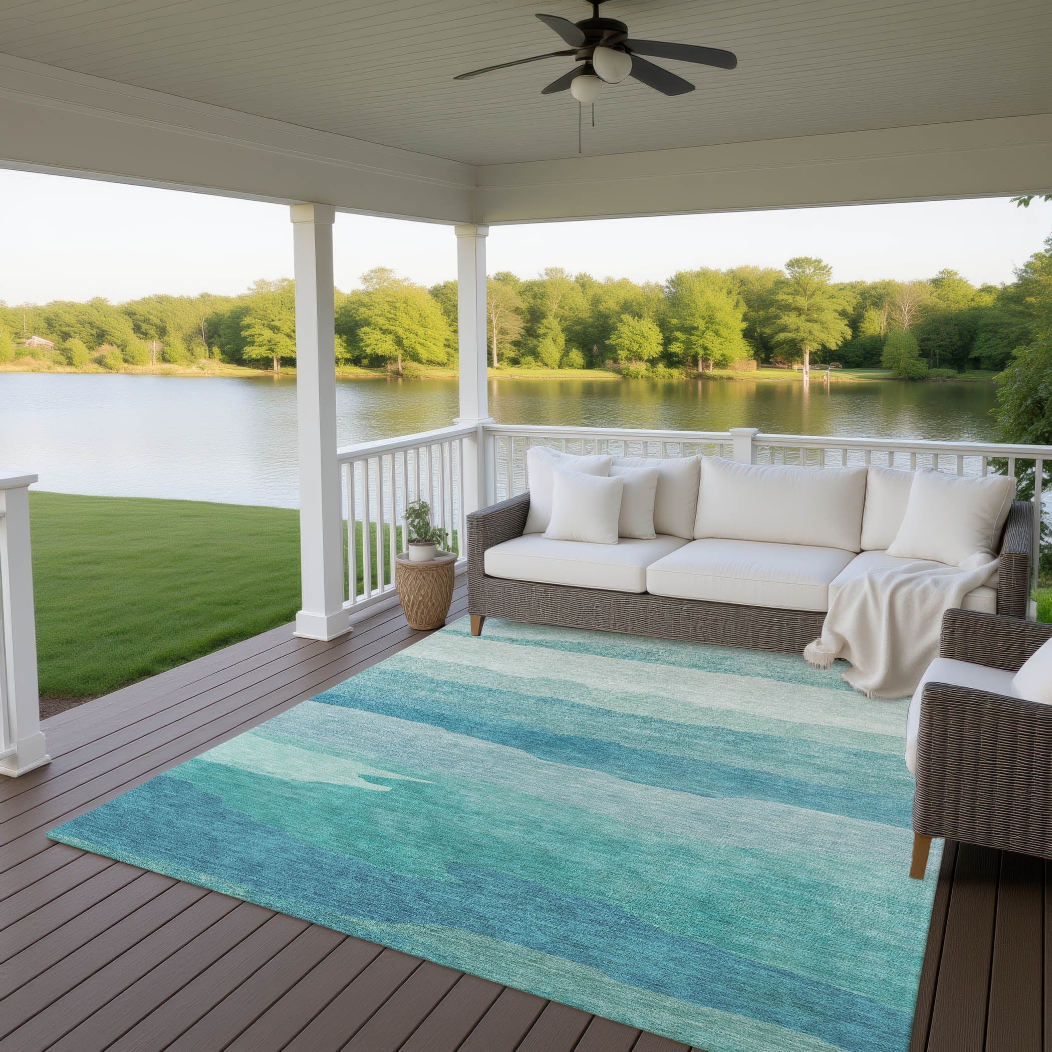 Luxury Machine Washable Indoor/Outdoor Transitional PA9 Turquoise Teal Rug 2'6" x 3'10" #shape_Rectangle