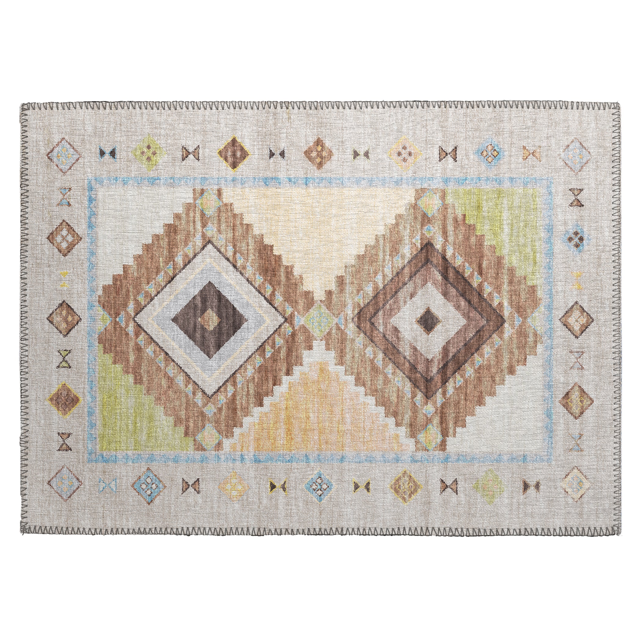 Luxury Machine Washable Indoor/Outdoor Southwestern PH2 Taupe Brown Rug 1'8" x 2'6" #shape_Rectangle