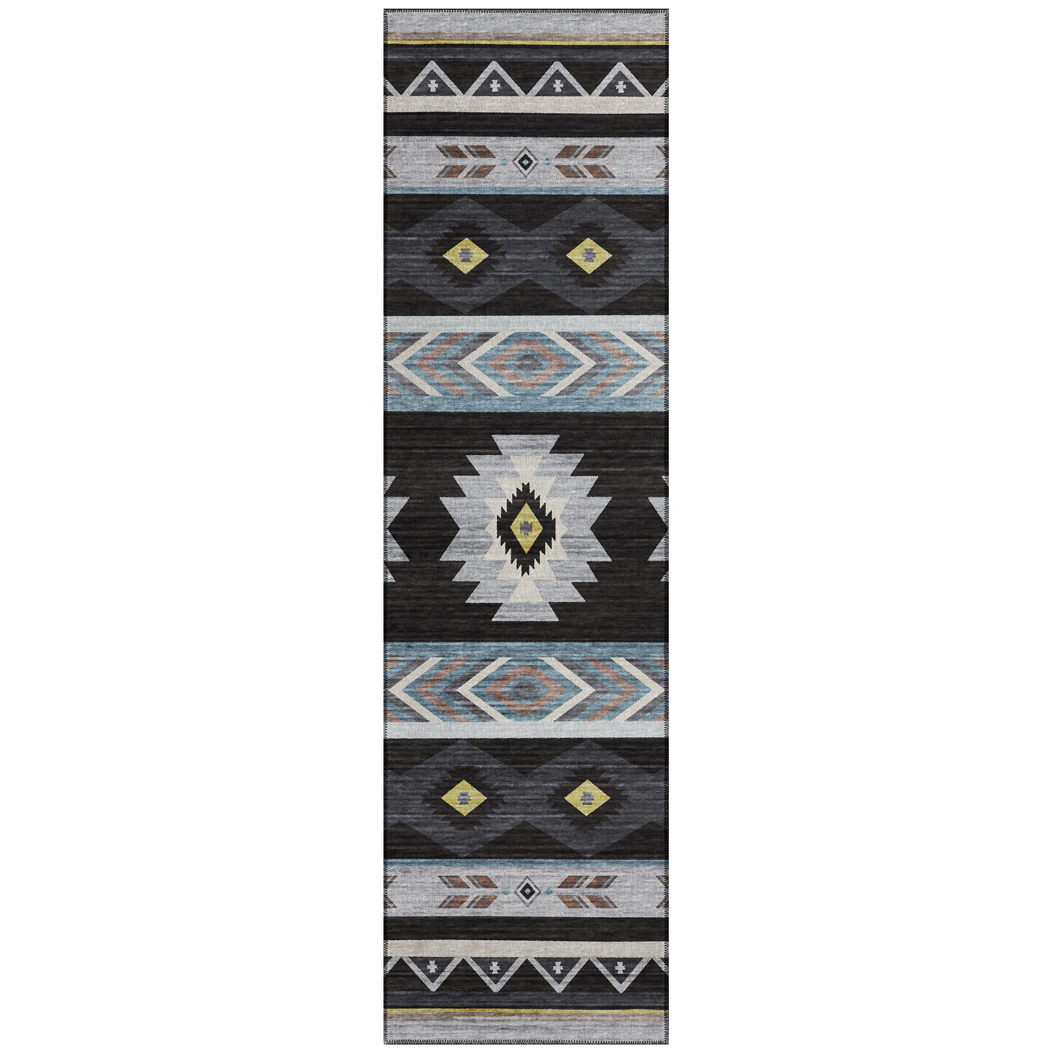 Luxury Machine Washable Indoor/Outdoor Southwestern PH3 Black Rug 2'3" x 7'6" #shape_Runner