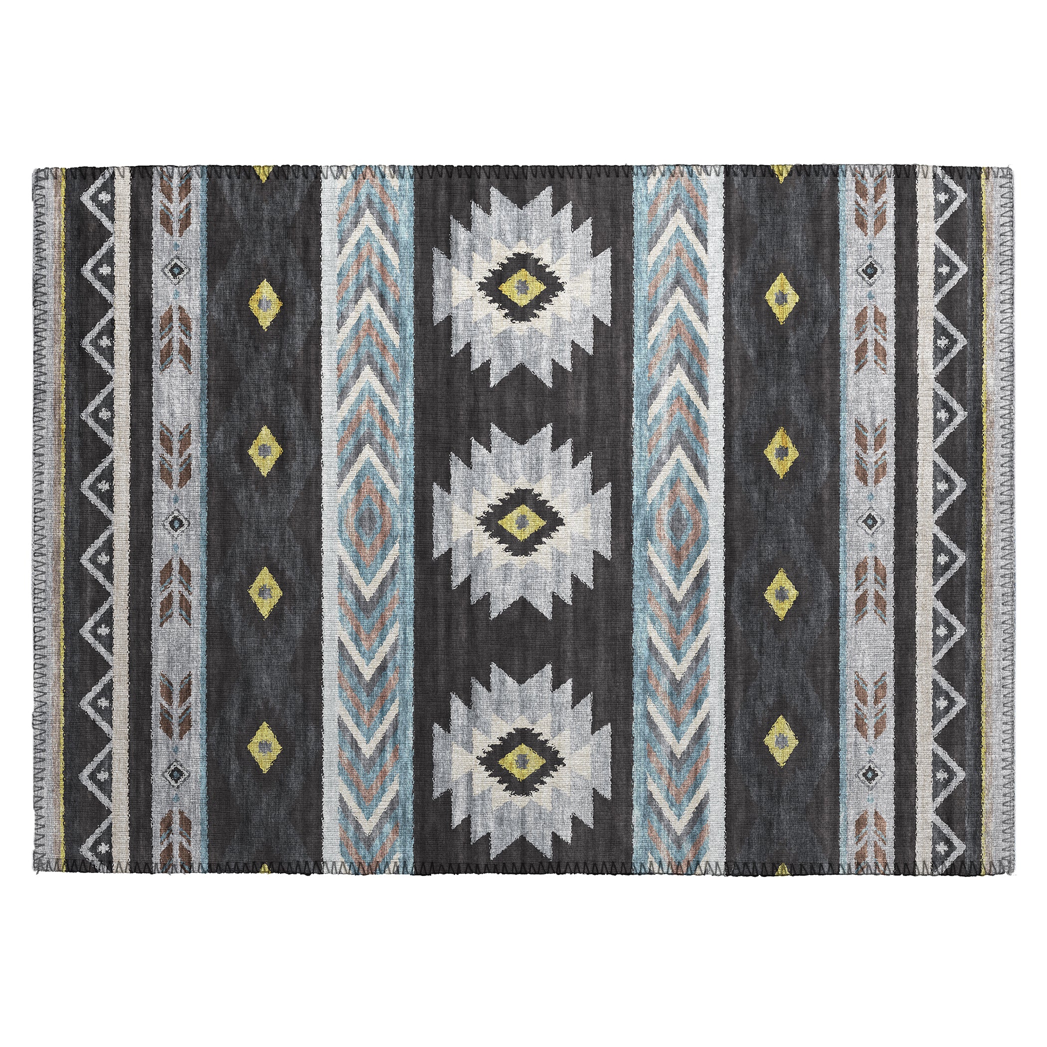 Luxury Machine Washable Indoor/Outdoor Southwestern PH3 Black Rug 1'8" x 2'6" #shape_Rectangle