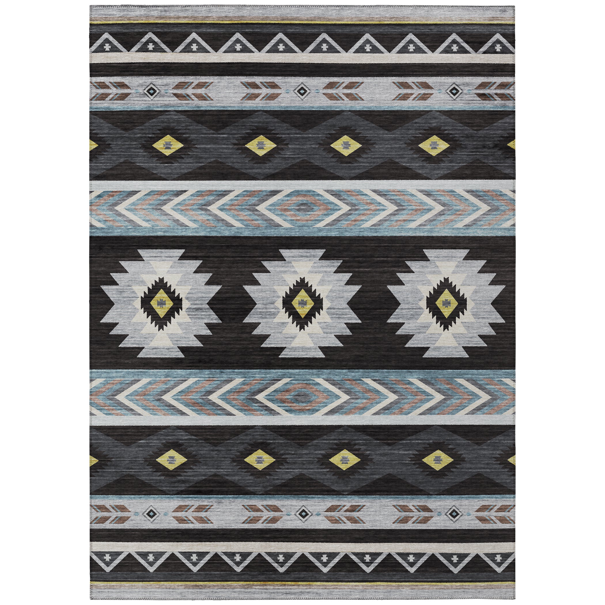 Luxury Machine Washable Indoor/Outdoor Southwestern PH3 Black Rug 3' x 5' #shape_Rectangle