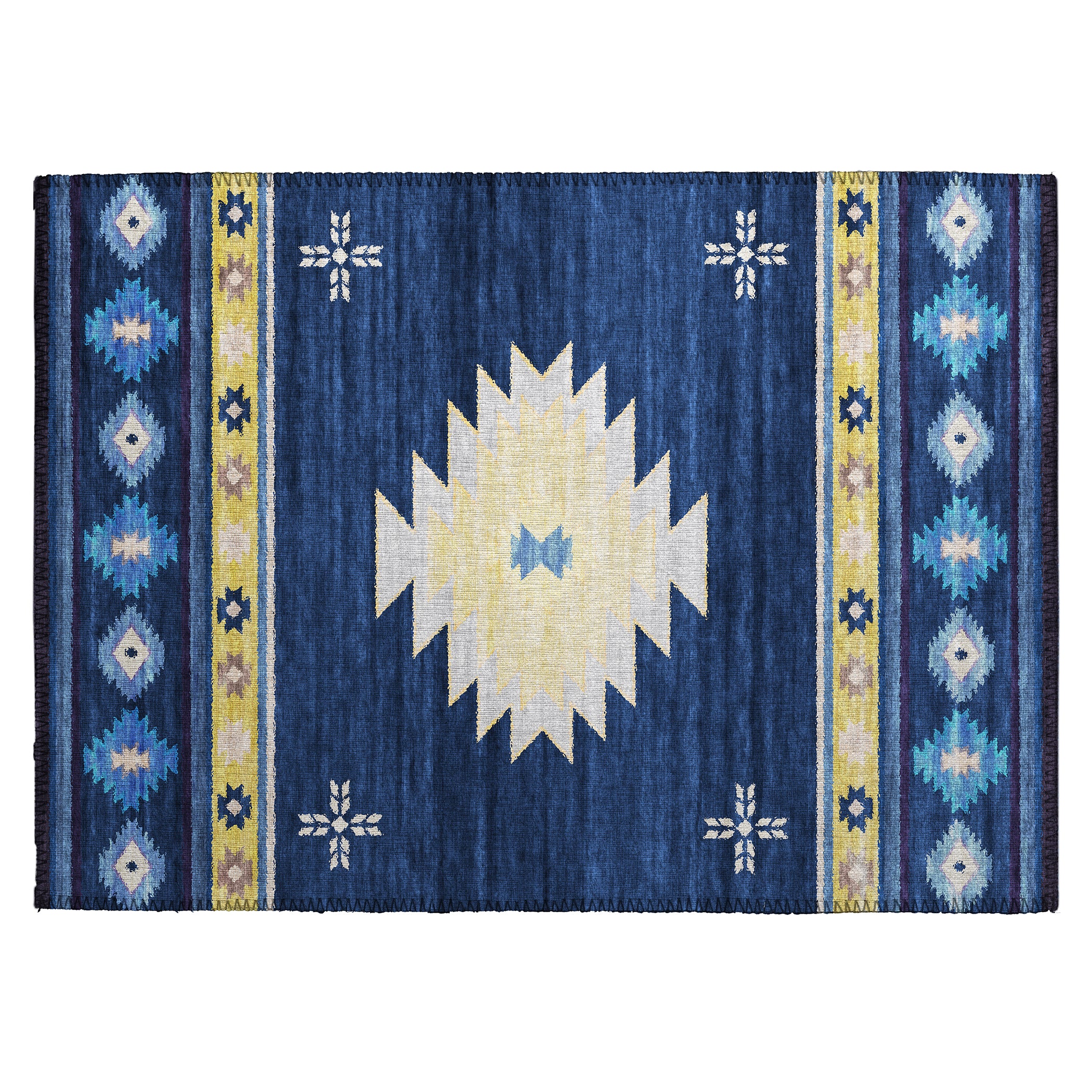 Luxury Machine Washable Indoor/Outdoor Southwestern PH4 Navy Blue Rug 1'8" x 2'6" #shape_Rectangle