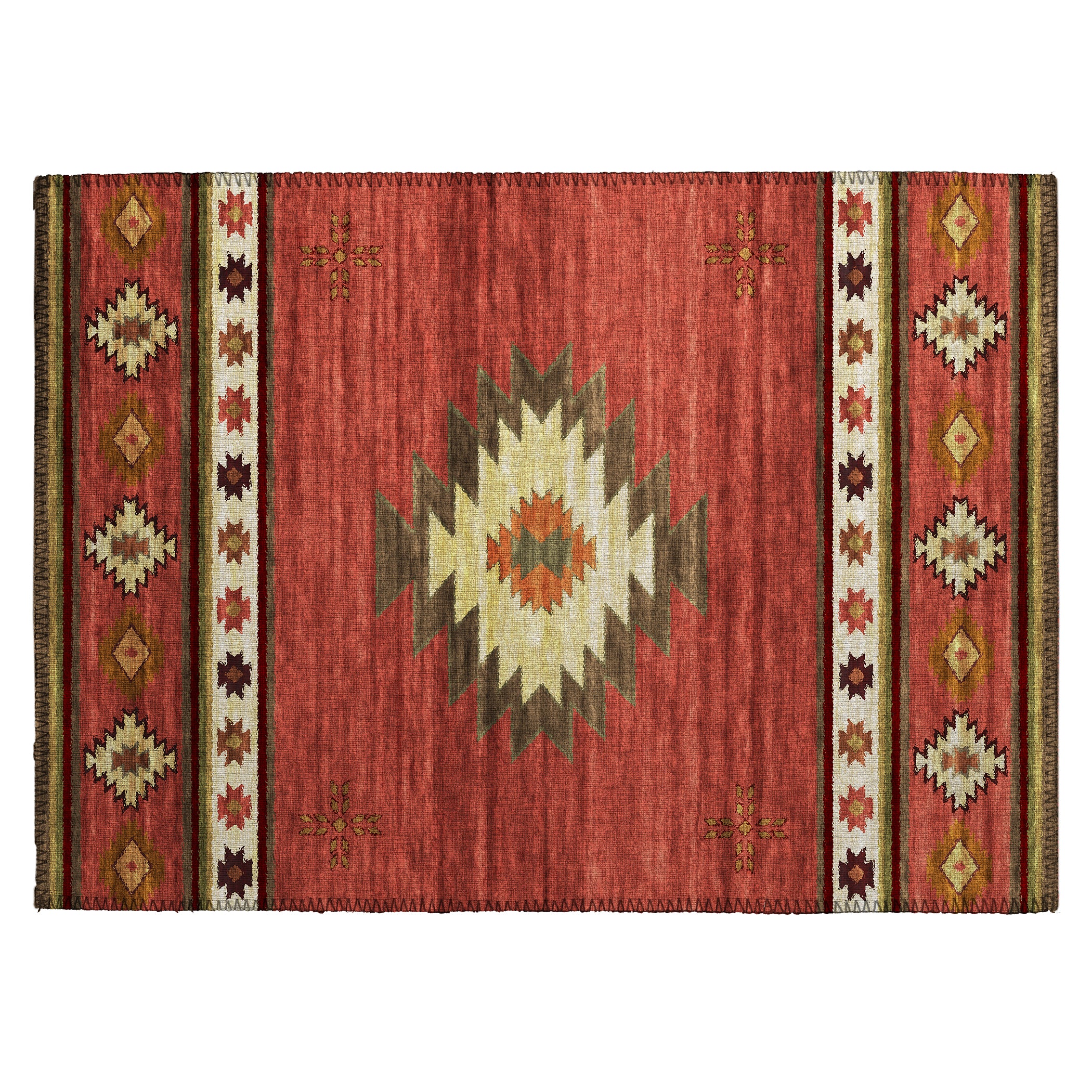 Luxury Machine Washable Indoor/Outdoor Southwestern PH4 Paprika Red Rug 1'8" x 2'6" #shape_Rectangle