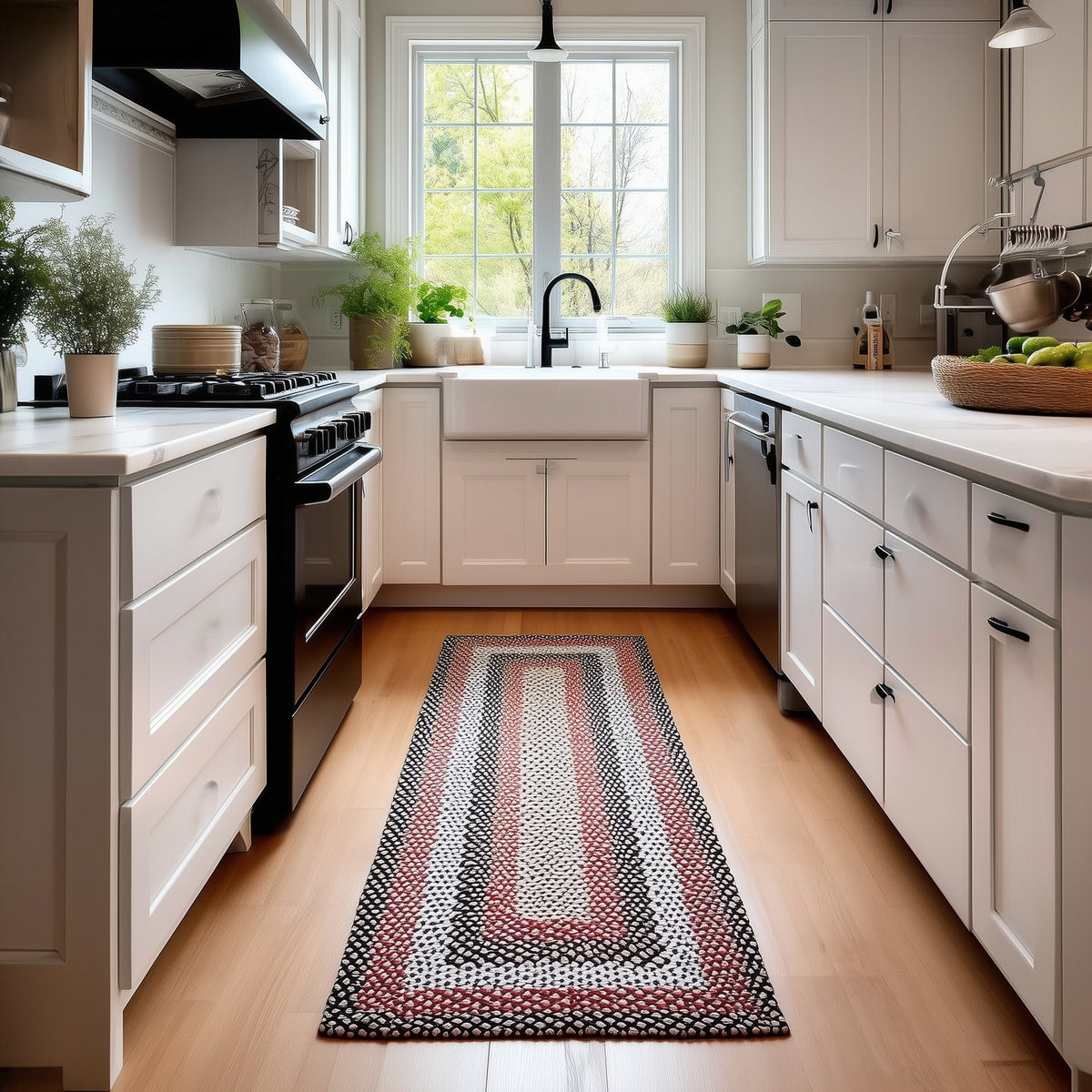 Black Plymouth Collection braided rug 2' x 6' Rectangle Runner #size_2' x 6' Rectangle Runner