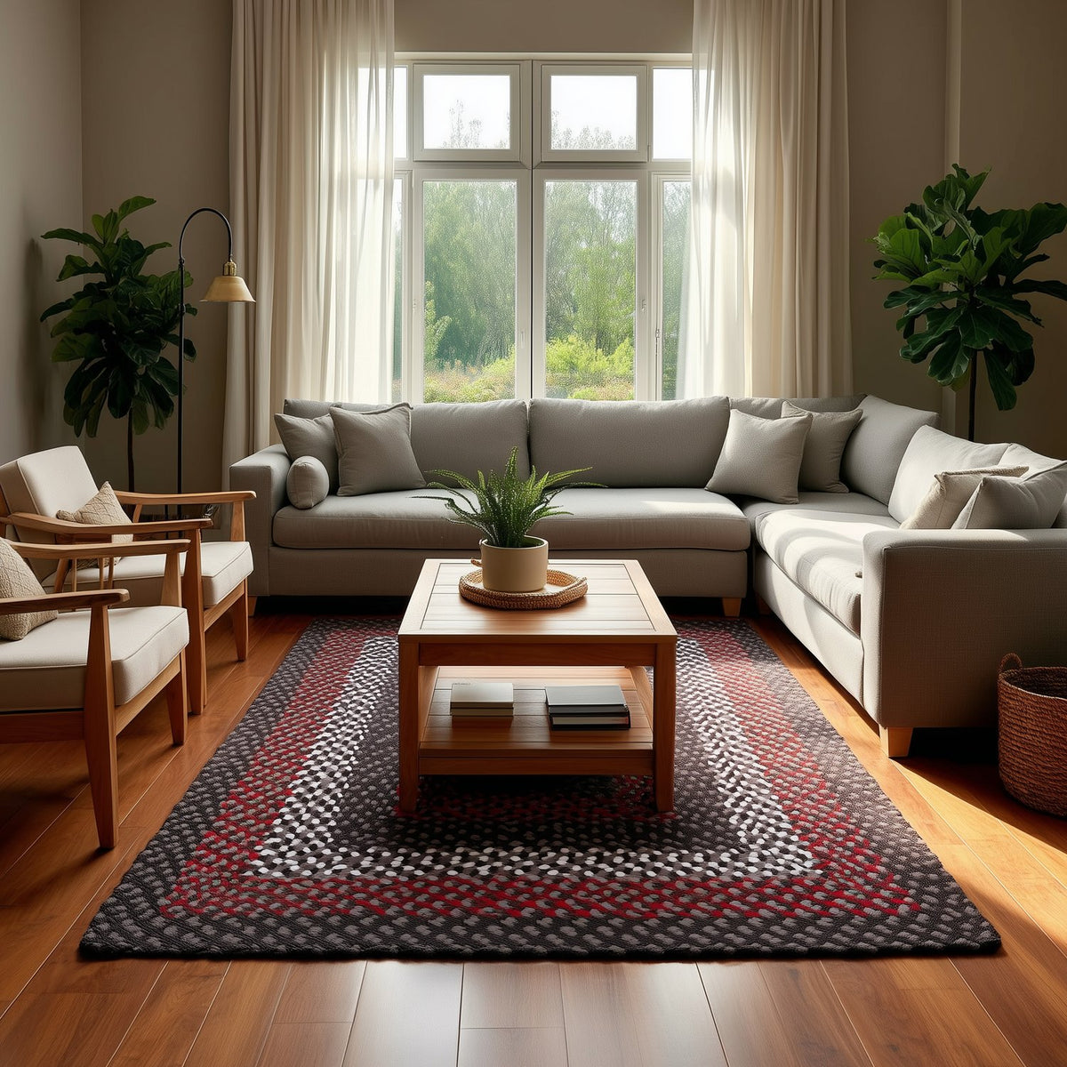 Black Plymouth Collection braided rug 5' x 7' Rectangle #size_5' x 7' Rectangle