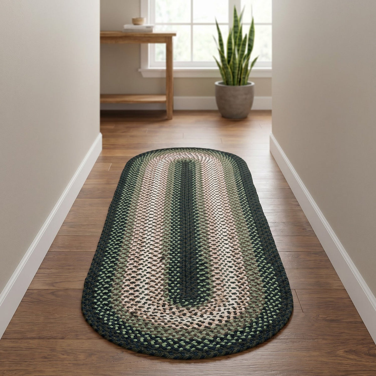 Green Plymouth Collection braided rug 2' x 6' Oval Runner #size_2' x 6' Oval Runner