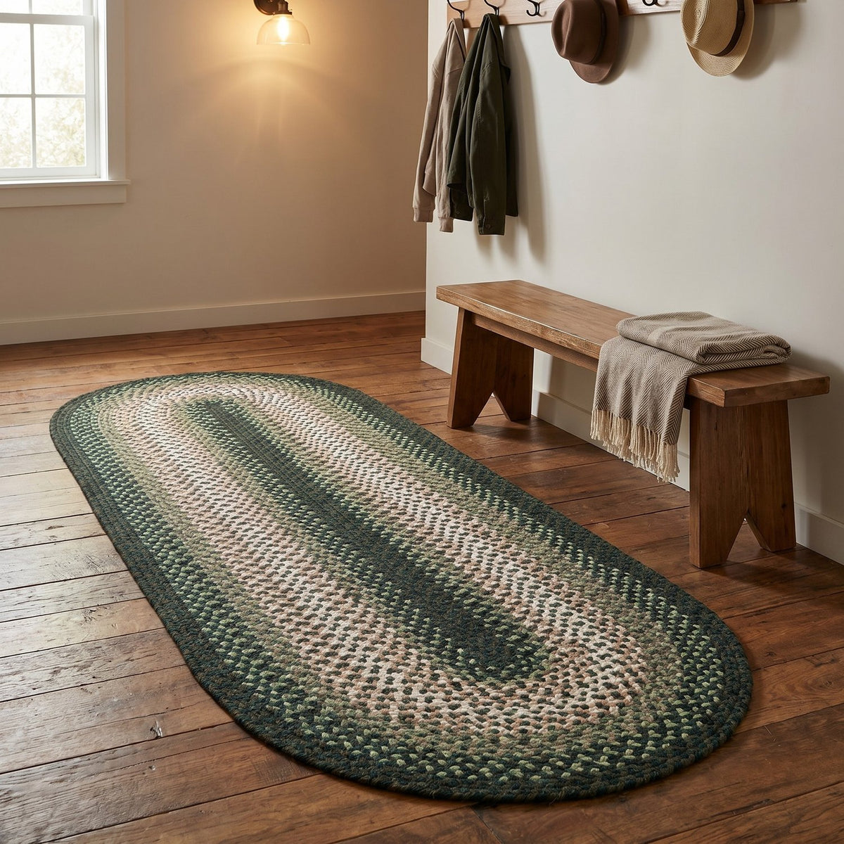 Green Plymouth Collection braided rug 2' x 6' Oval Runner #size_2' x 6' Oval Runner