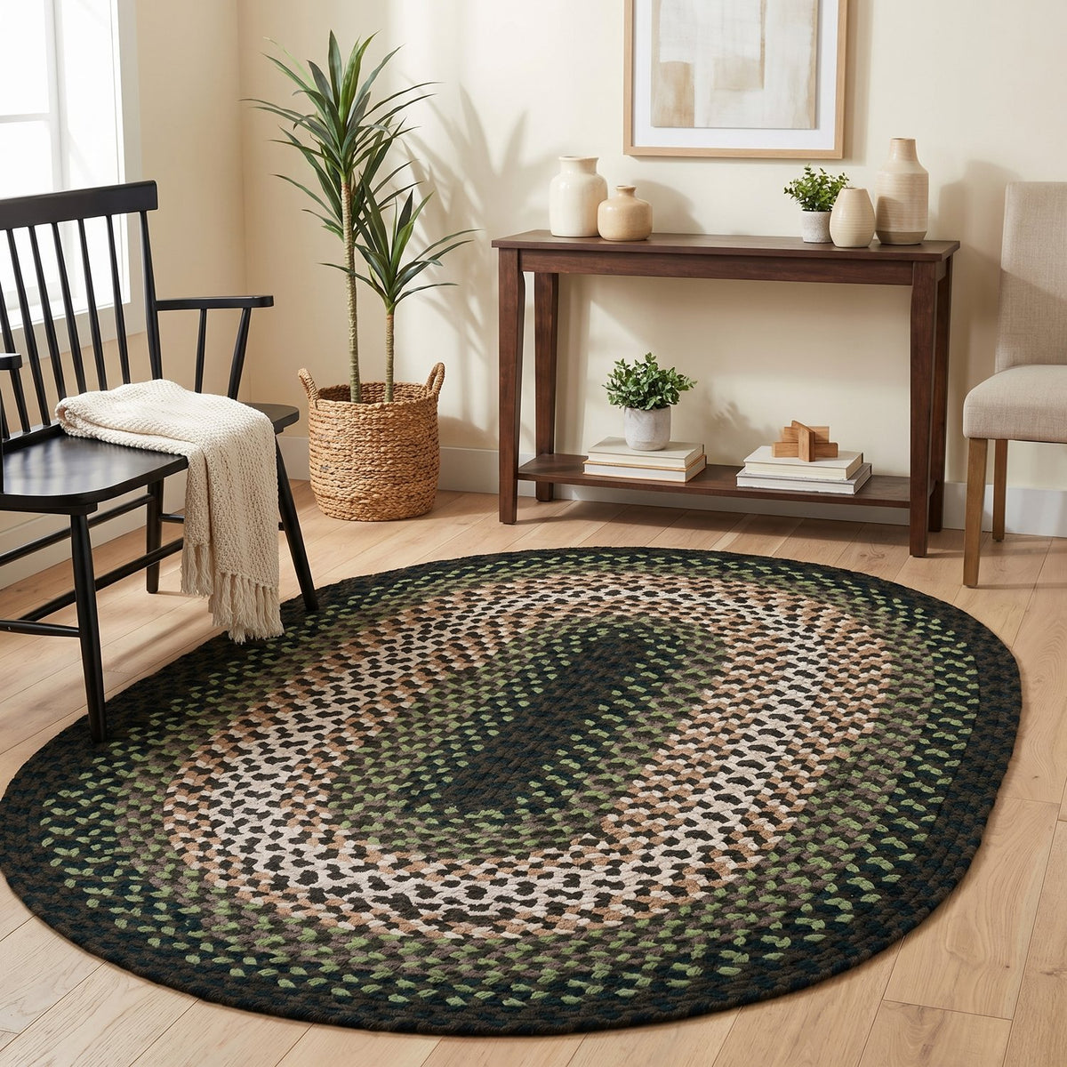 Green Plymouth Collection braided rug 3' x 5' Oval #size_3' x 5' Oval