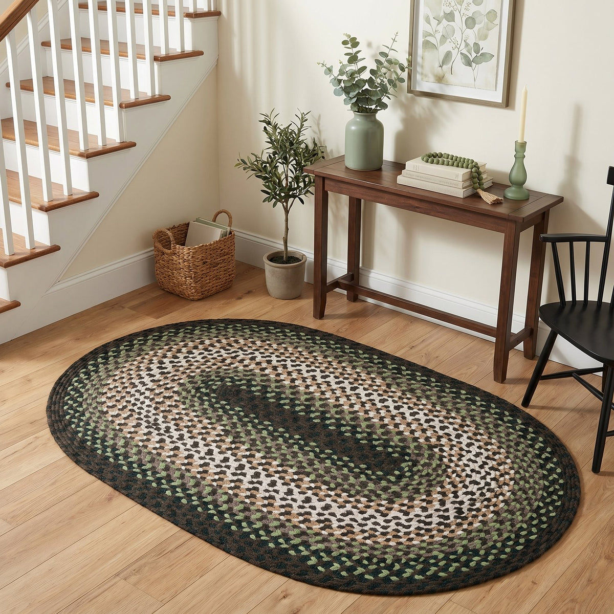 Green Plymouth Collection braided rug 3' x 5' Oval #size_3' x 5' Oval