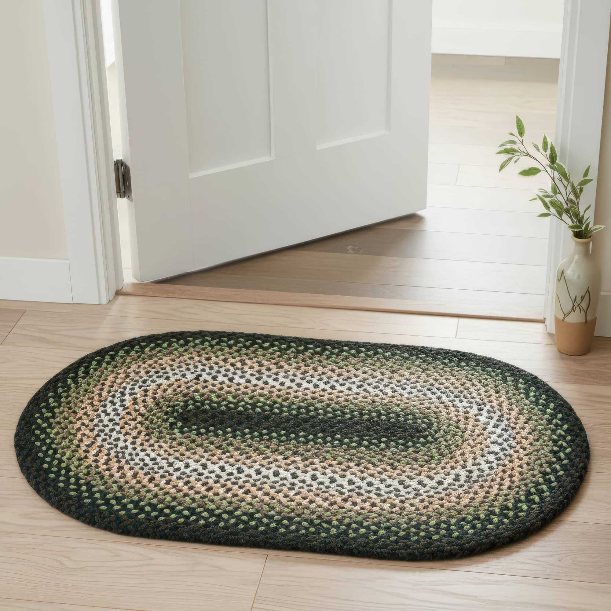 Green Charming Braided Rug for Farmhouse Living Rooms and Bedroom