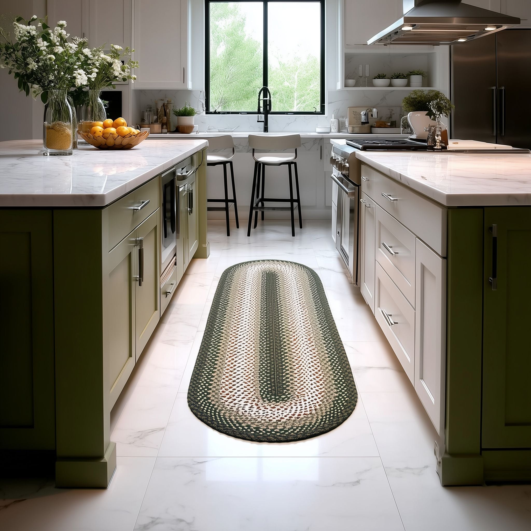 Green Charming Braided Rug for Farmhouse Living Rooms and Bedroom