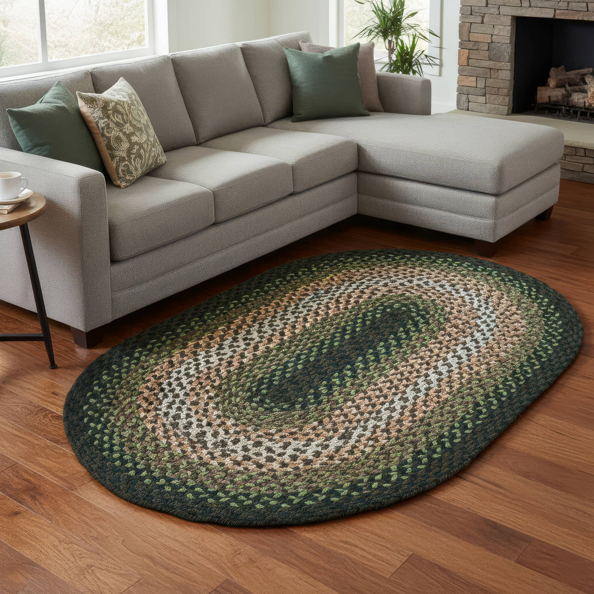 Green Charming Braided Rug for Farmhouse Living Rooms and Bedroom