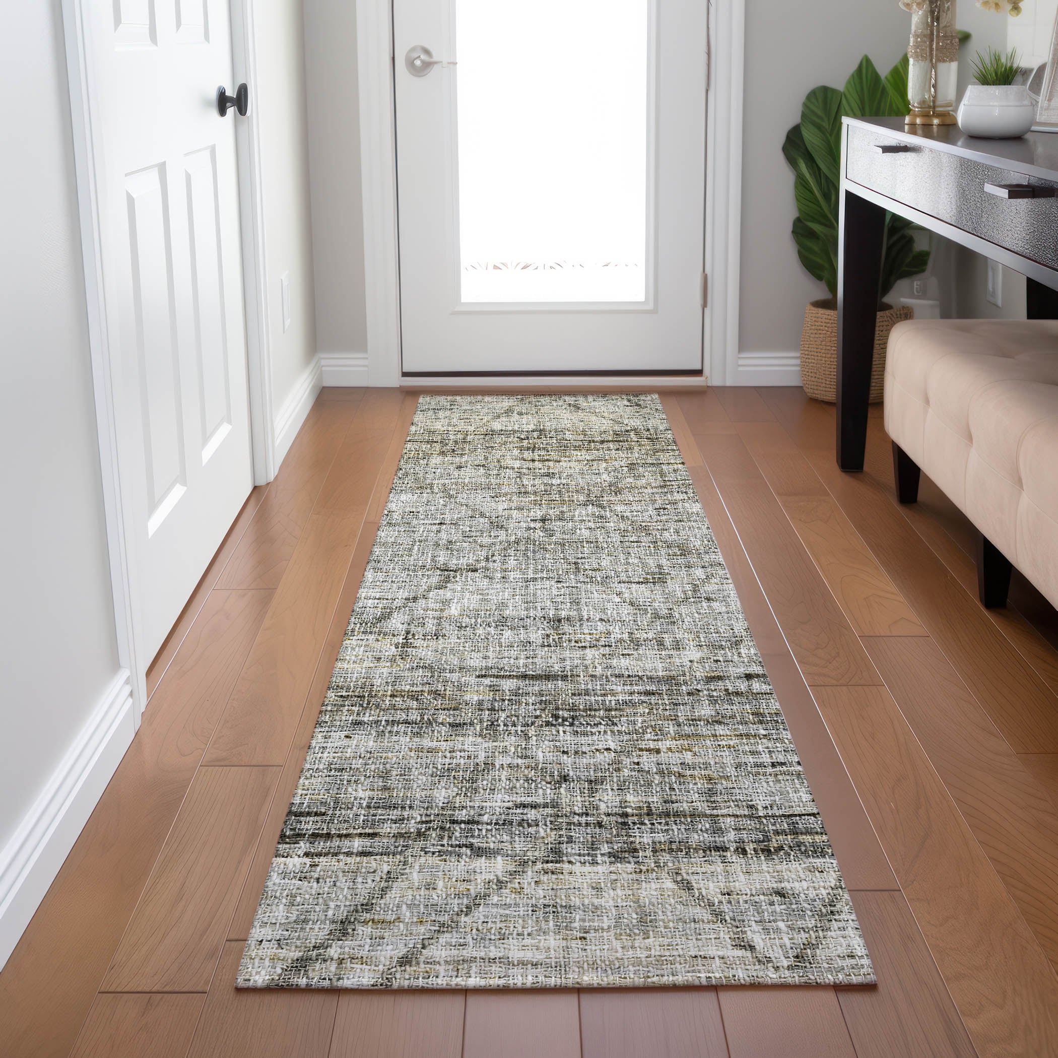 Luxury Washable Indoor/Outdoor Transitional PO1 Pewter Gray Rug 2'3" x 7'6" #shape_Runner
