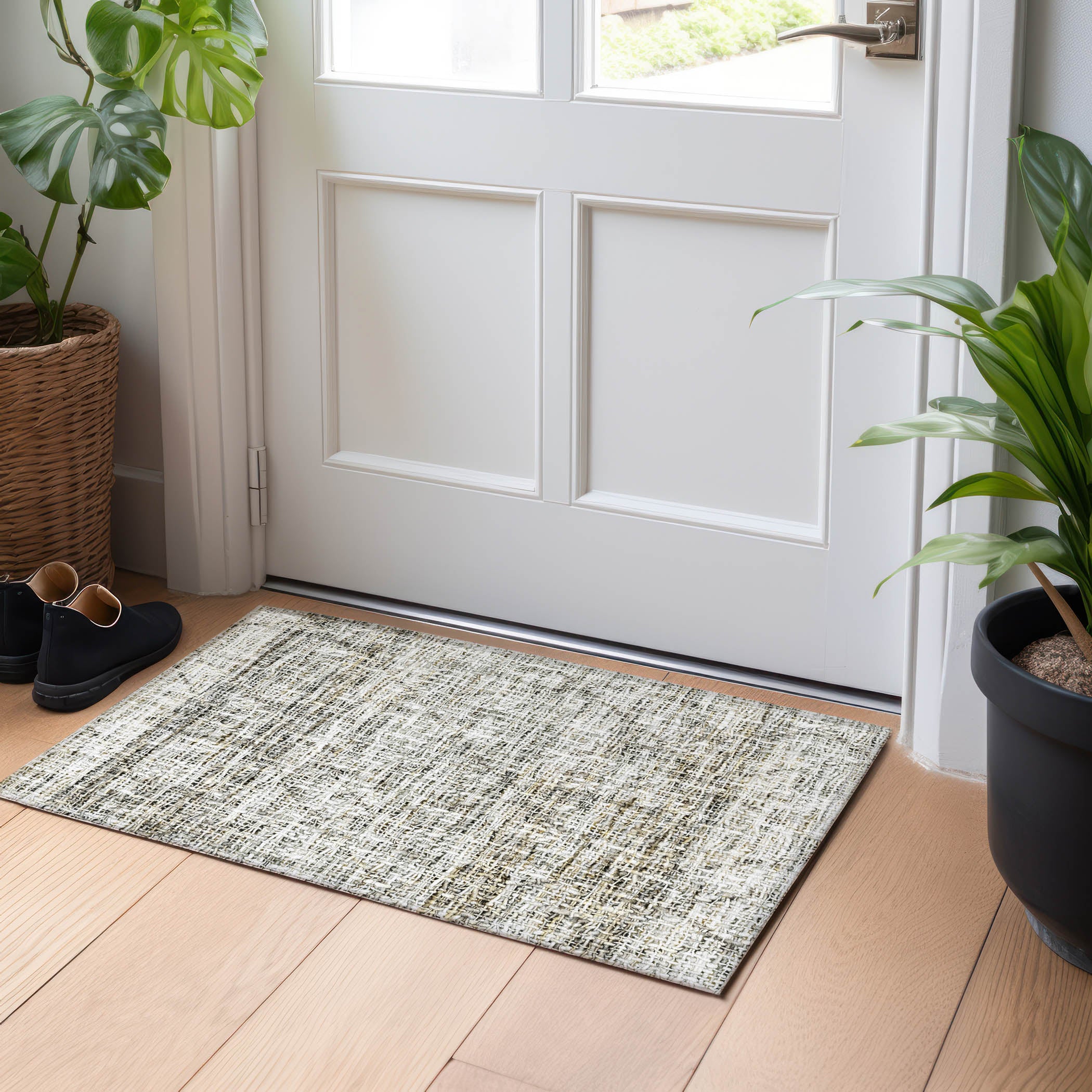 Luxury Washable Indoor/Outdoor Transitional PO1 Pewter Gray Rug 1'8" x 2'6" #shape_Rectangle