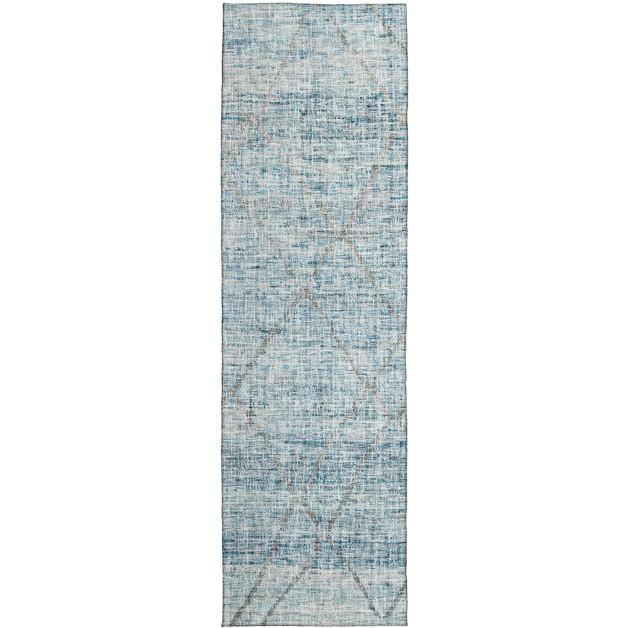 Luxury Washable Indoor/Outdoor Transitional PO1 Teal Rug 2'3" x 7'6" #shape_Runner