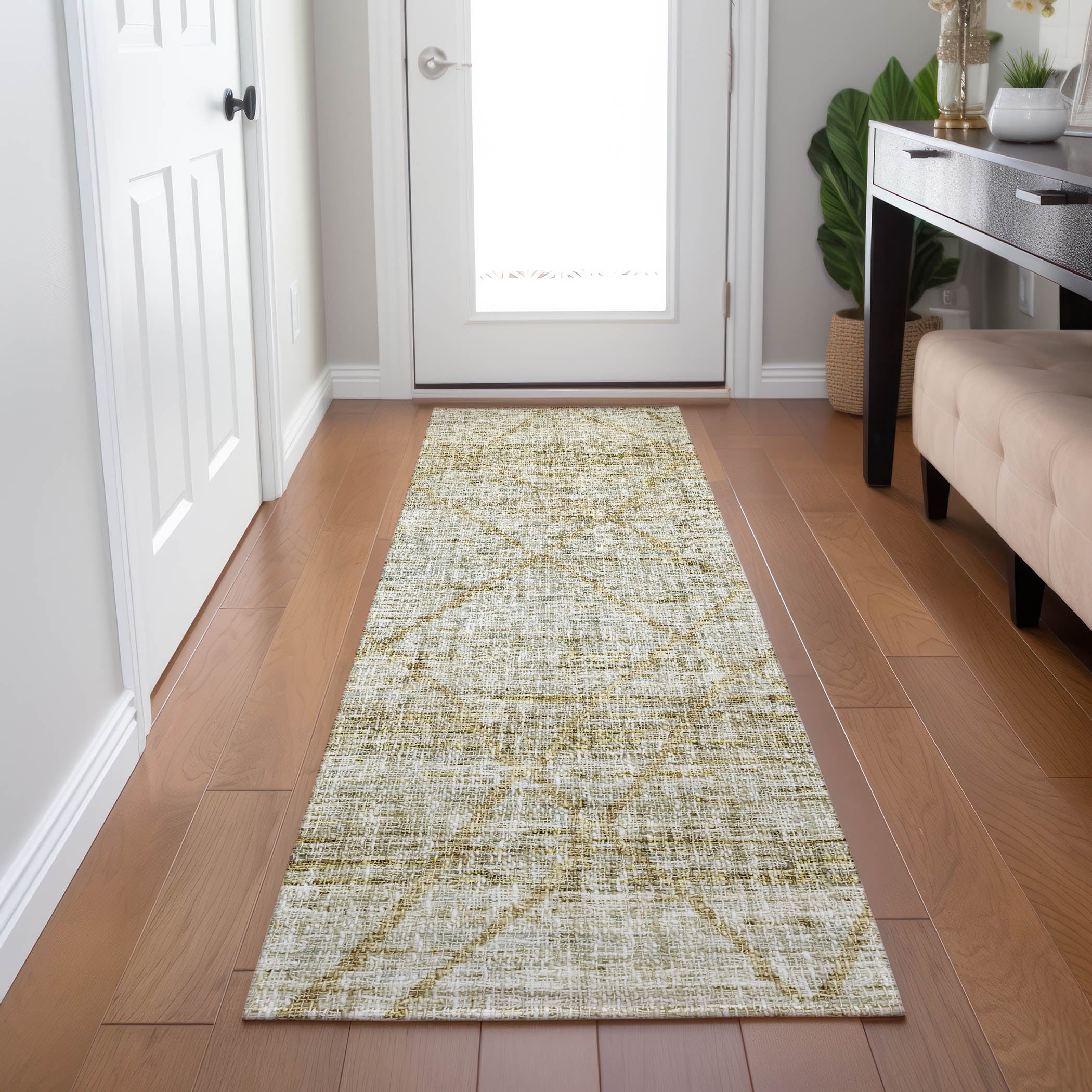 Luxury Washable Indoor/Outdoor Transitional PO1 Wheat Gold Rug 2'3" x 7'6" #shape_Runner
