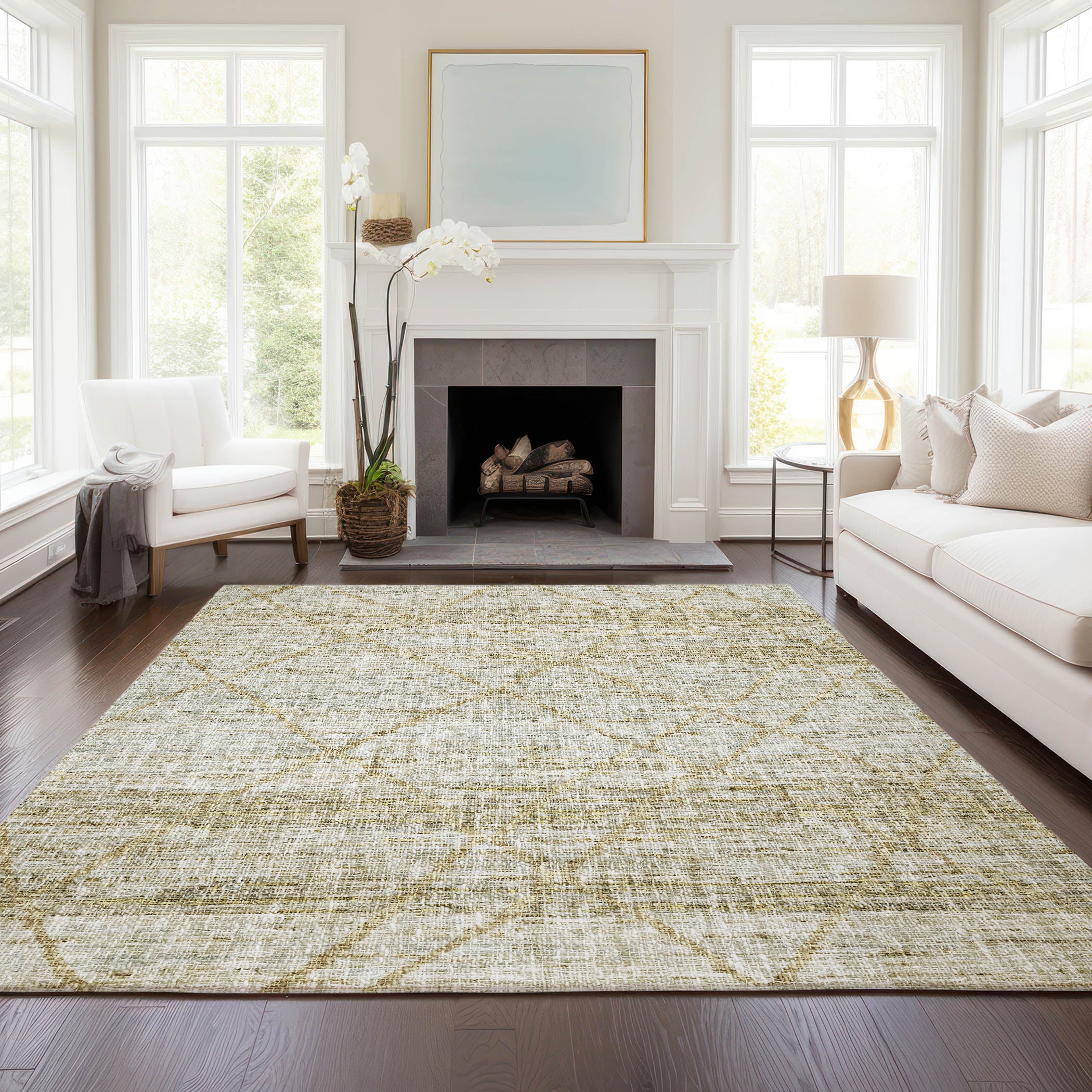 Luxury Washable Indoor/Outdoor Transitional PO1 Wheat Gold Rug 2'6" x 3'10" #shape_Rectangle