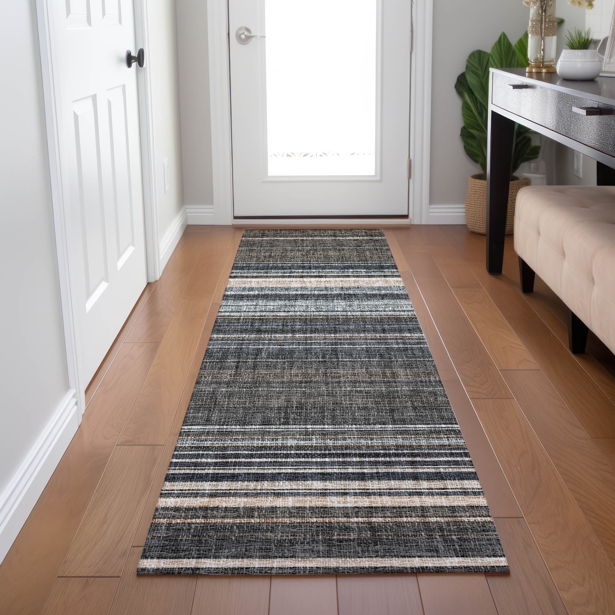 Luxury Washable Indoor/Outdoor Transitional PO2 Chocolate Brown Rug 2'3" x 7'6" #shape_Runner