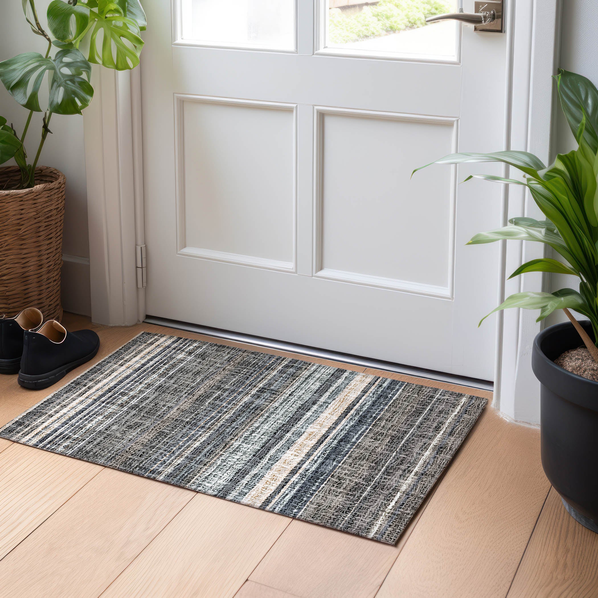 Luxury Washable Indoor/Outdoor Transitional PO2 Chocolate Brown Rug 1'8" x 2'6" #shape_Rectangle