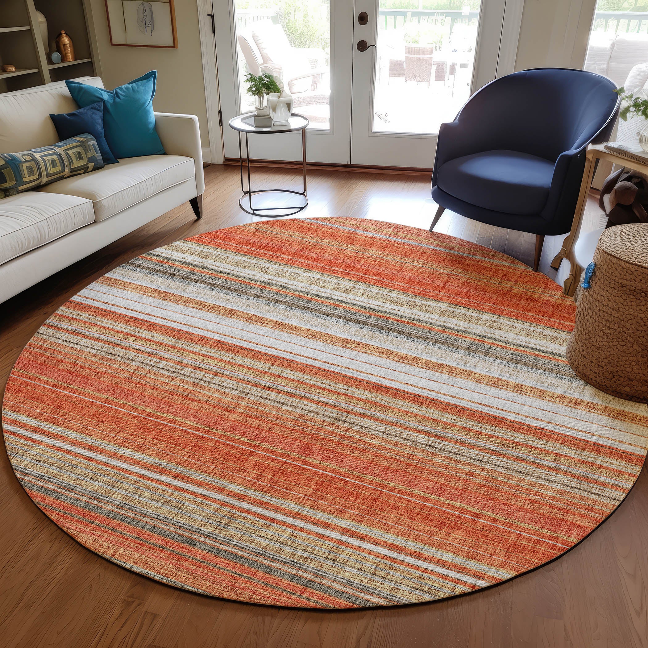 Luxury Washable Indoor/Outdoor Transitional PO2 Coral Orange Rug 8' x 8' #shape_Rectangle