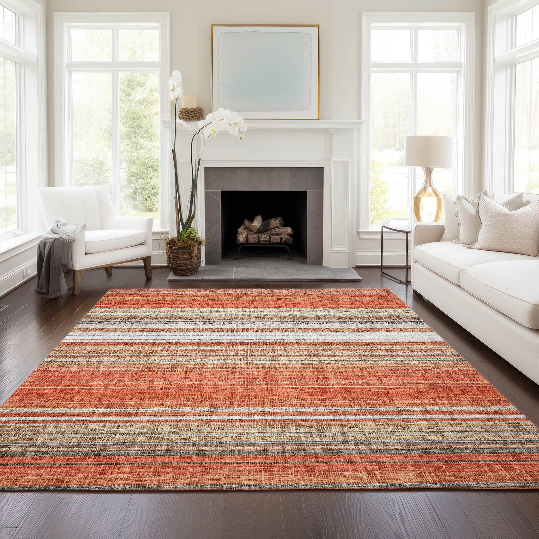 Luxury Washable Indoor/Outdoor Transitional PO2 Coral Orange Rug 2'6" x 3'10" #shape_Rectangle