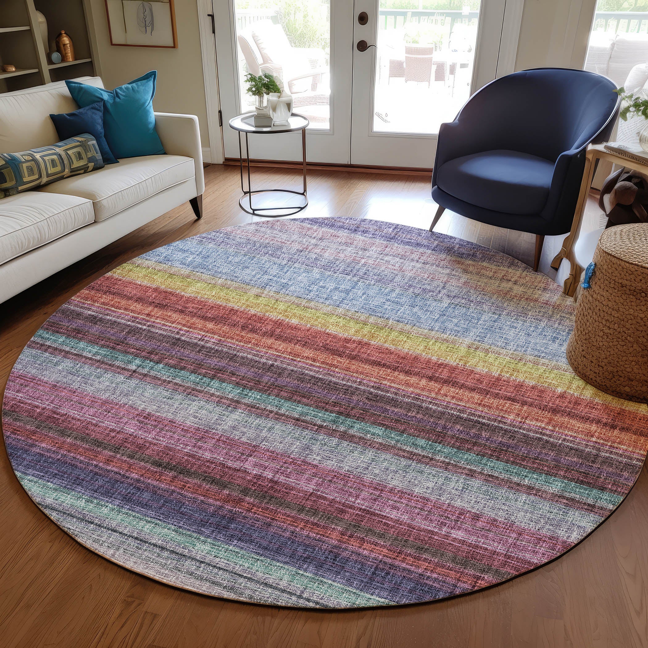 Luxury Washable Indoor/Outdoor Transitional PO2 Lavender Purple Rug 8' x 8' #shape_Rectangle