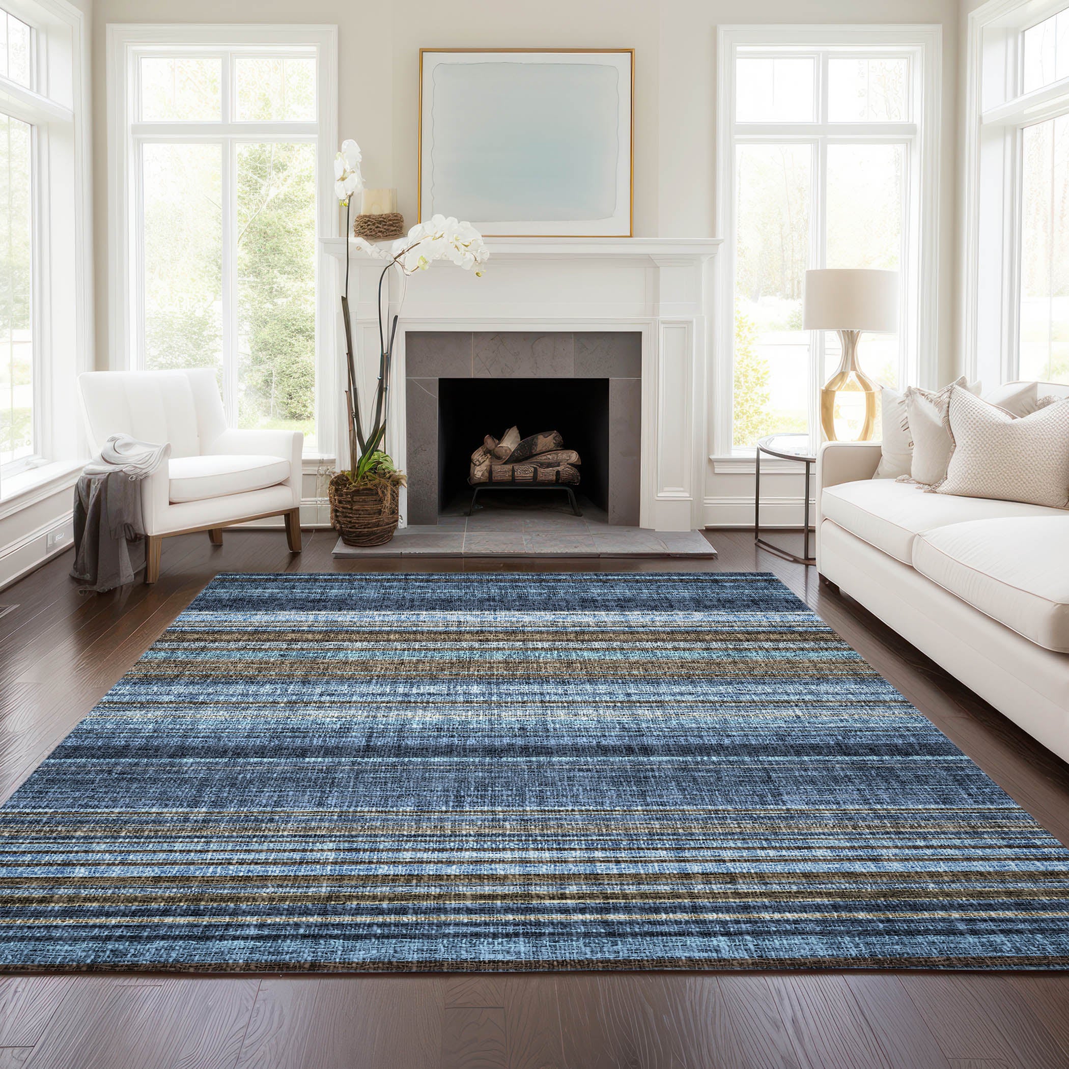 Luxury Washable Indoor/Outdoor Transitional PO2 Navy Blue Rug 2'6" x 3'10" #shape_Rectangle