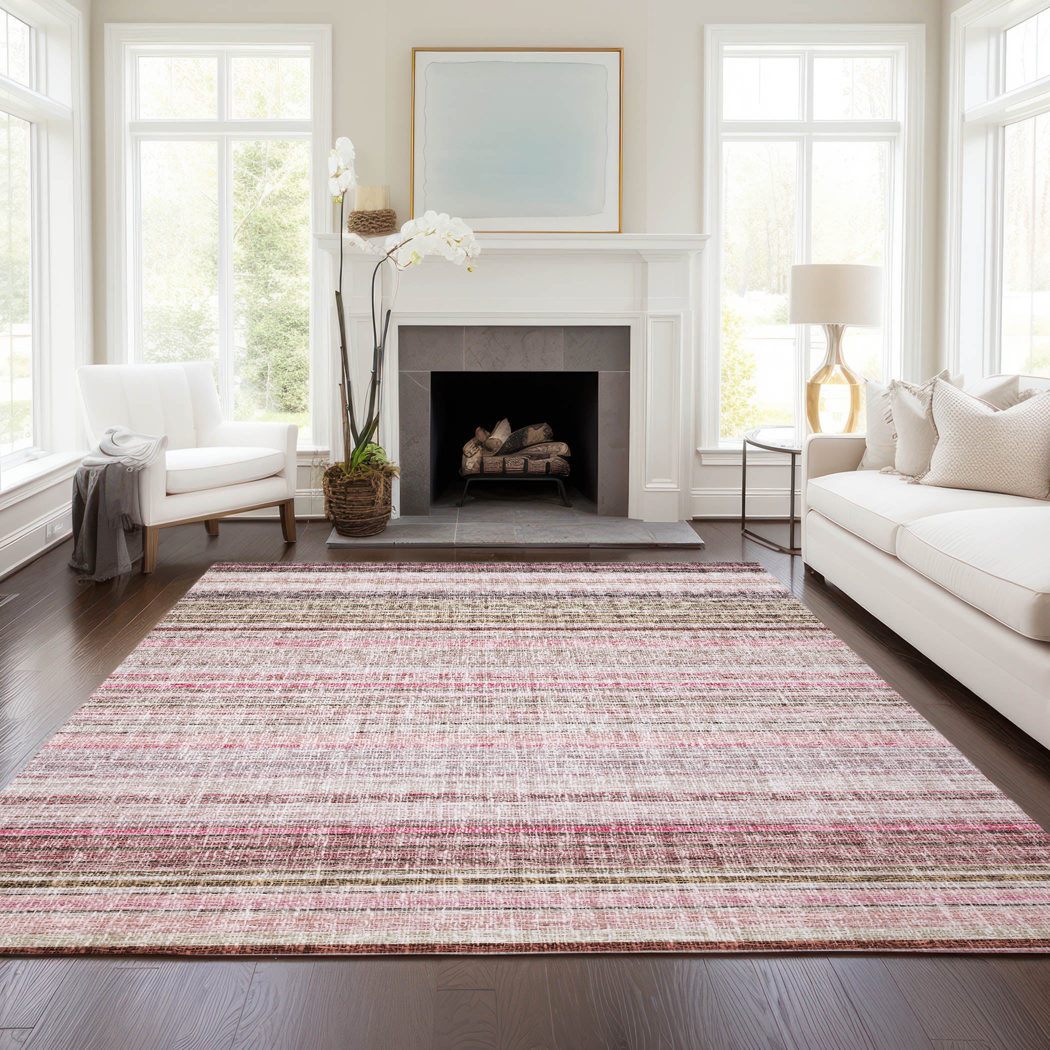 Luxury Washable Indoor/Outdoor Transitional PO2 Pink Rug 2'6" x 3'10" #shape_Rectangle
