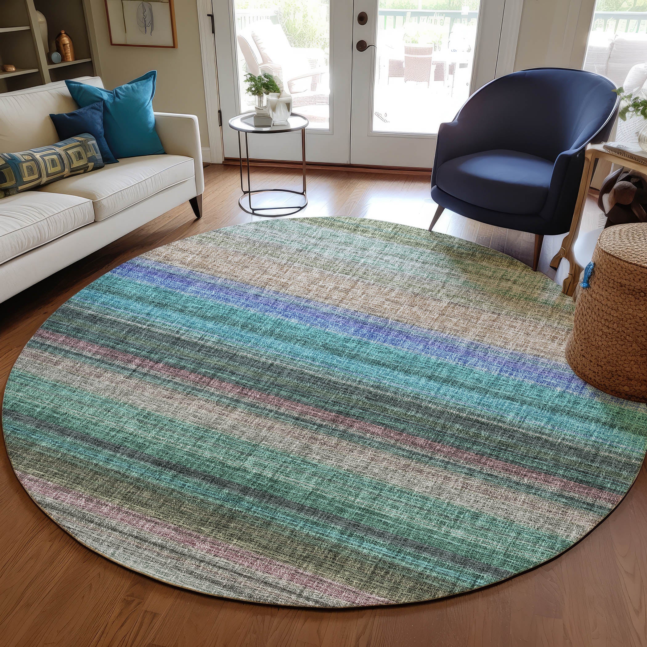 Luxury Washable Indoor/Outdoor Transitional PO2 Sage Green Rug 8' x 8' #shape_Rectangle
