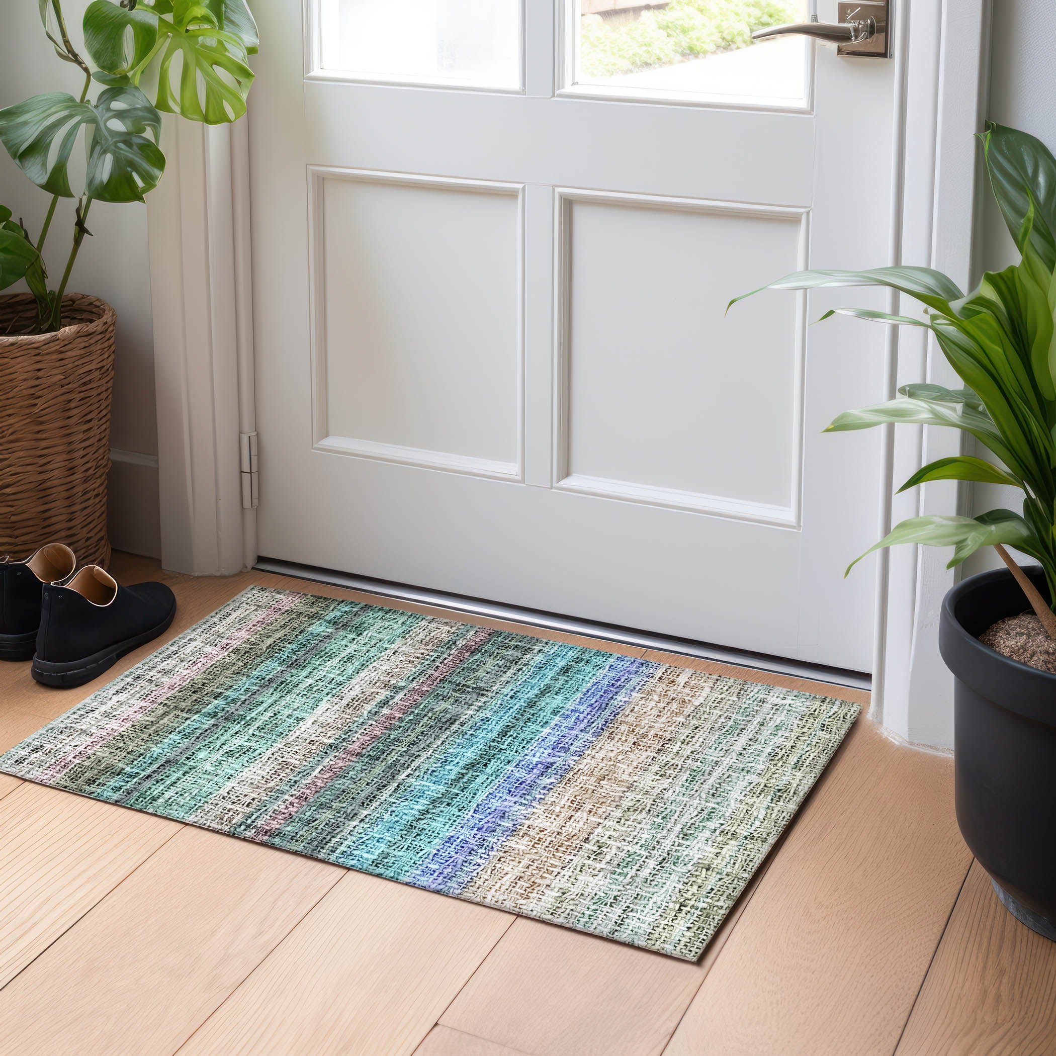 Luxury Washable Indoor/Outdoor Transitional PO2 Sage Green Rug 1'8" x 2'6" #shape_Rectangle