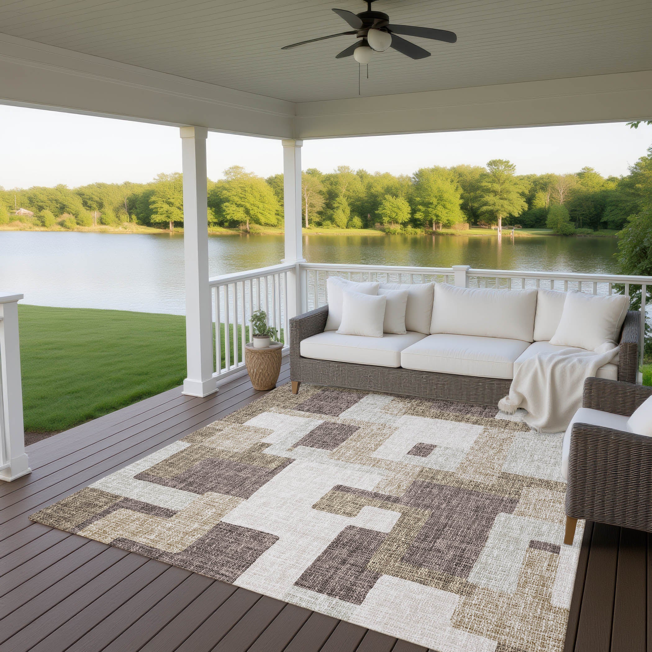 Luxury Washable Indoor/Outdoor Transitional PO3 Brown Rug 2'6" x 3'10" #shape_Rectangle