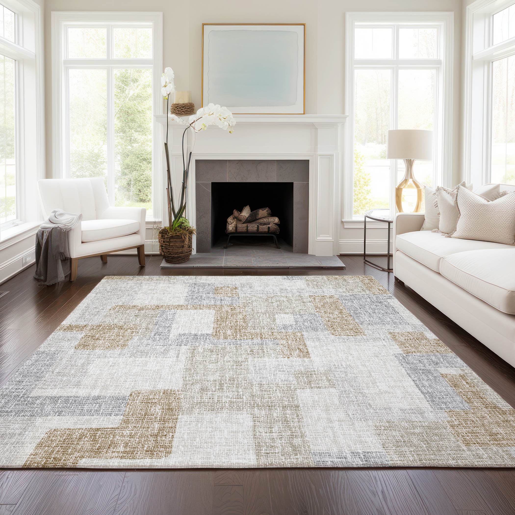 Luxury Washable Indoor/Outdoor Transitional PO3 Ivory Rug 2'6" x 3'10" #shape_Rectangle