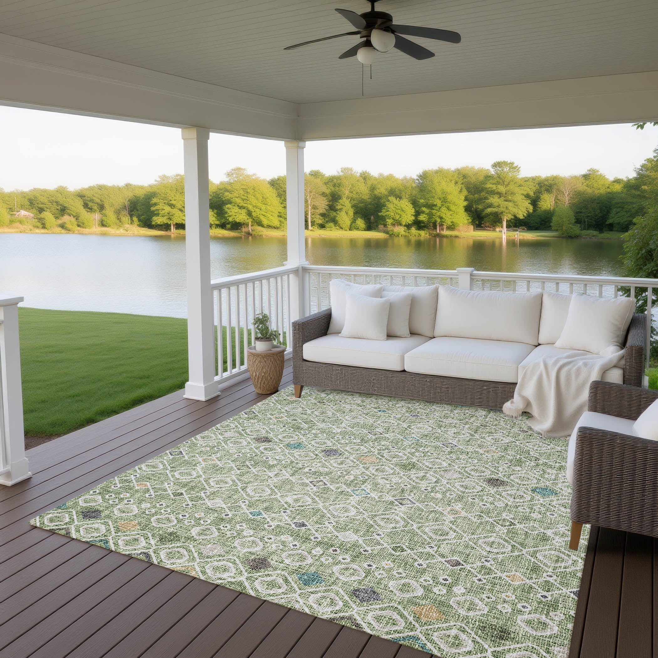 Luxury Washable Indoor/Outdoor Transitional PO4 Aloe Green Rug 2'6" x 3'10" #shape_Rectangle