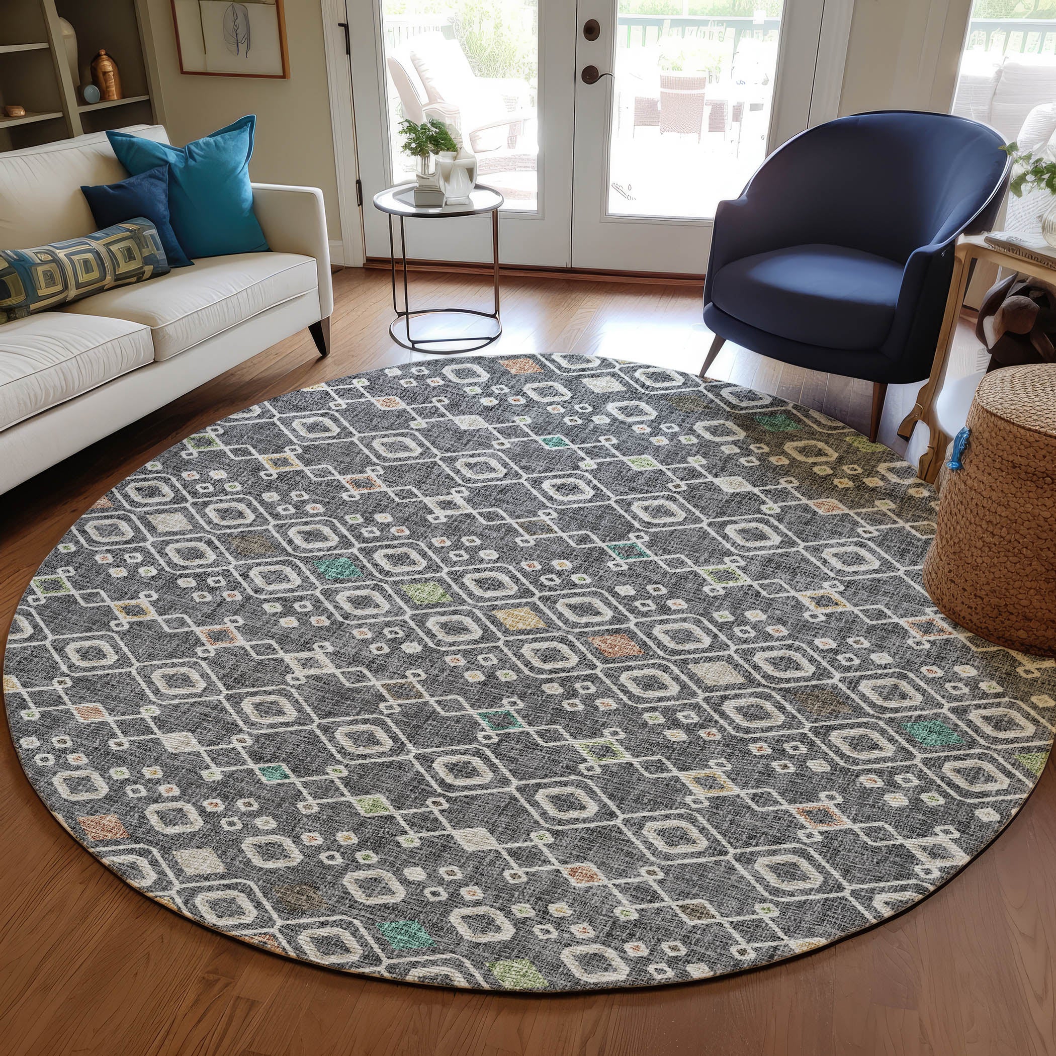Luxury Washable Indoor/Outdoor Transitional PO4 Gray Rug 8' x 8' #shape_Rectangle