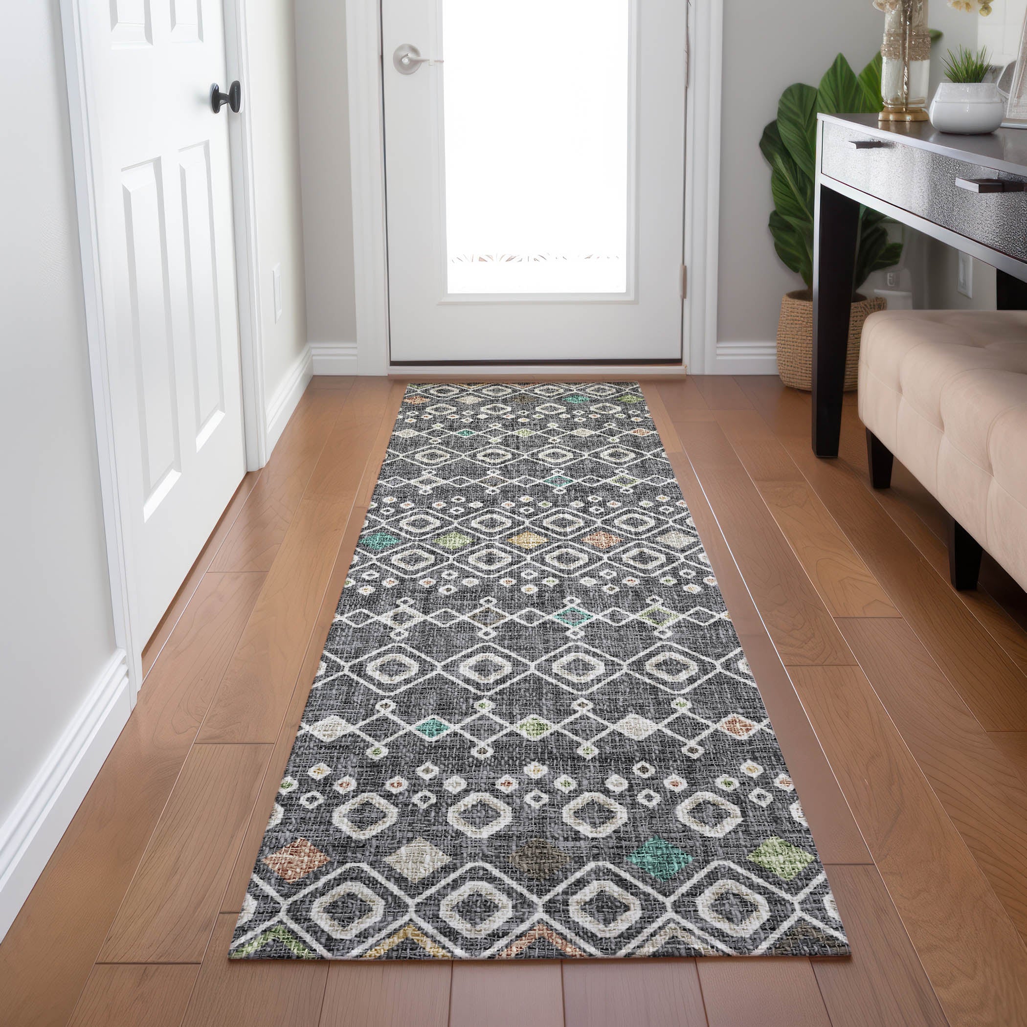 Luxury Washable Indoor/Outdoor Transitional PO4 Gray Rug 2'3" x 7'6" #shape_Runner